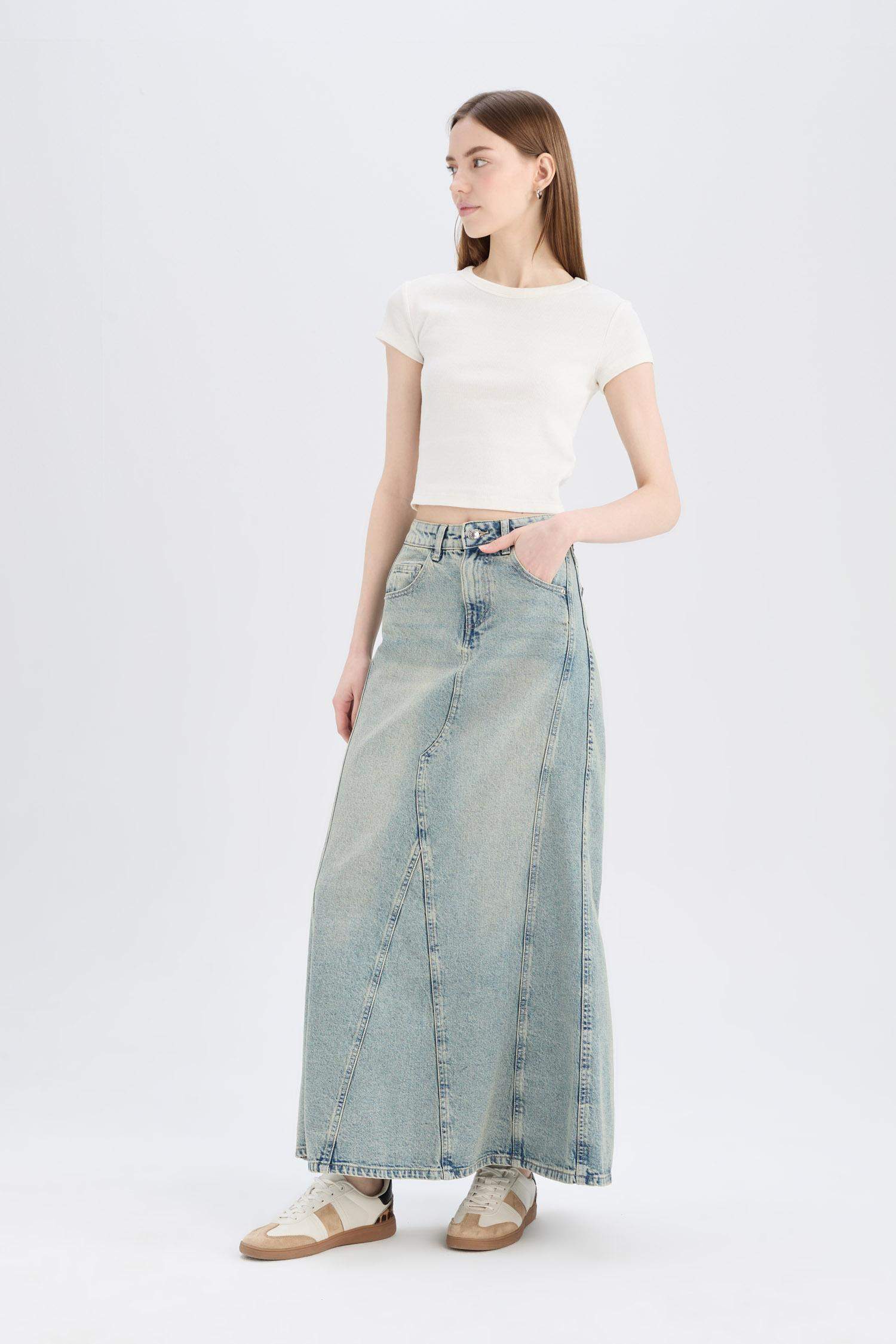 Long Fit Jean Skirt