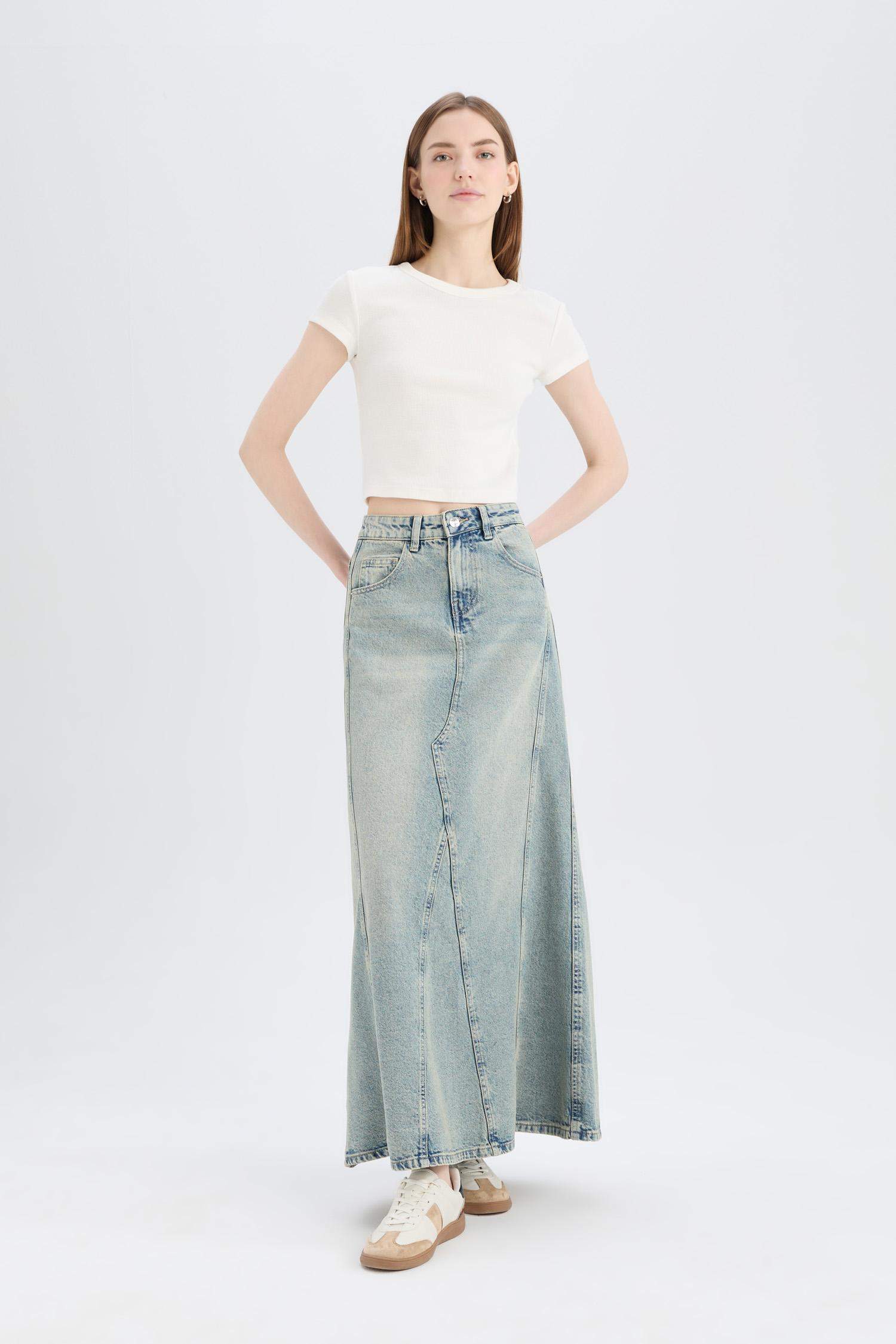 Long Fit Jean Skirt