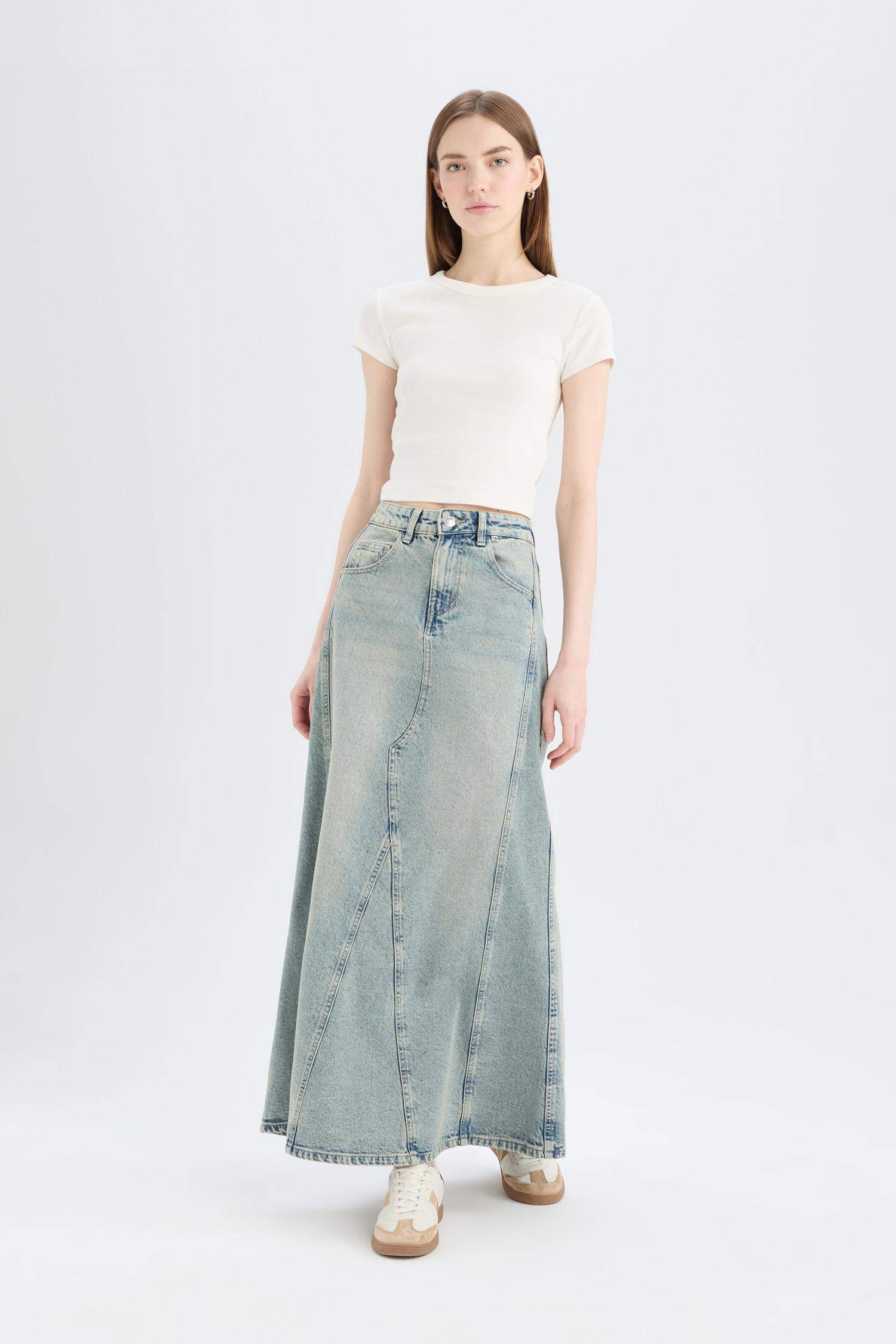 Long Fit Jean Skirt