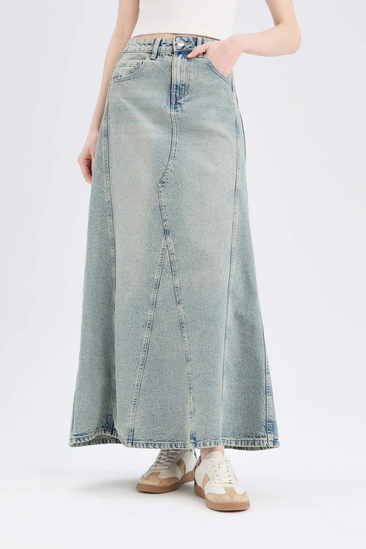 Long Fit Jean Skirt