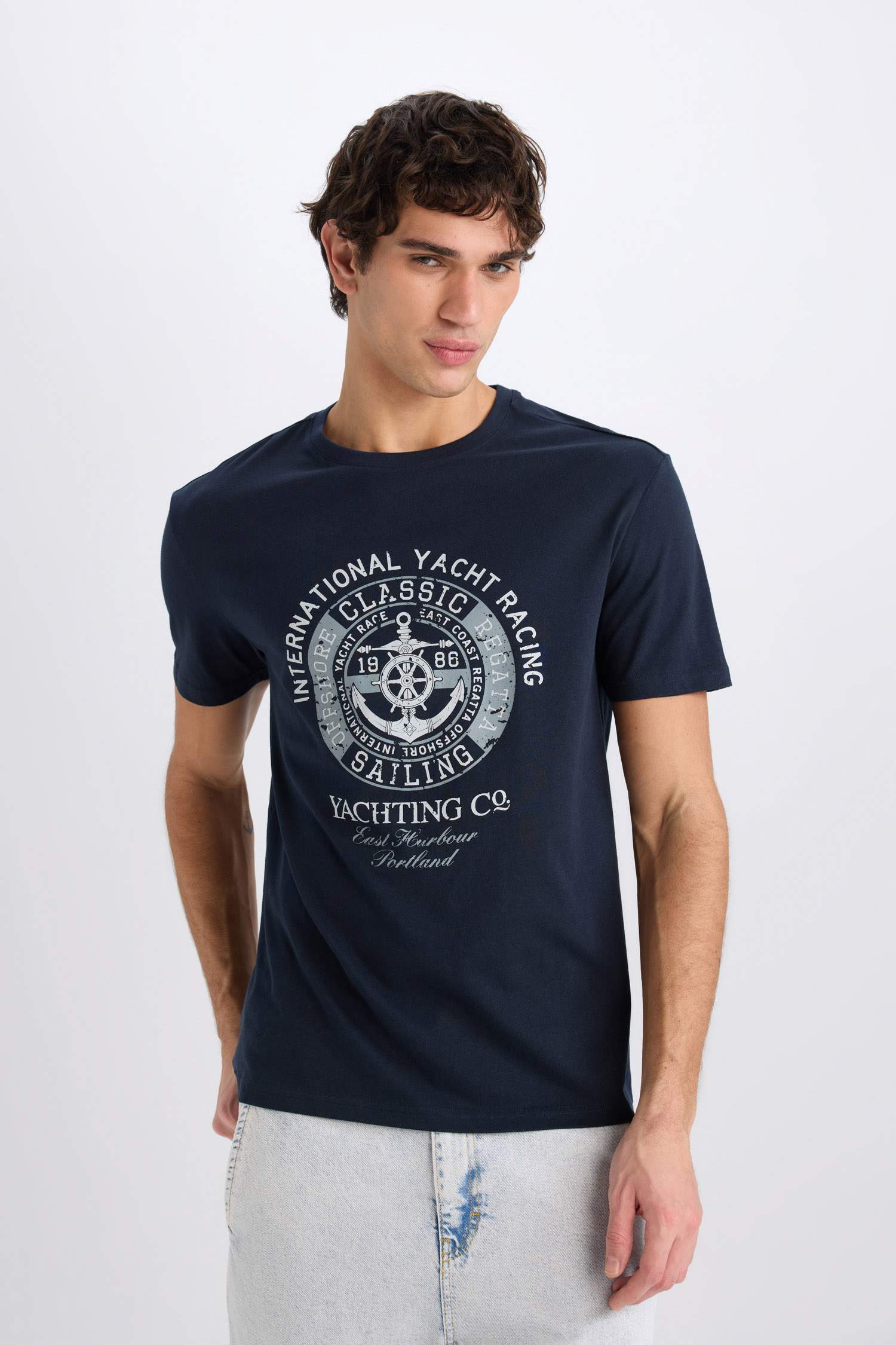 T-shirt en coton imprimé à col rond et manches courtes Coupe régulière