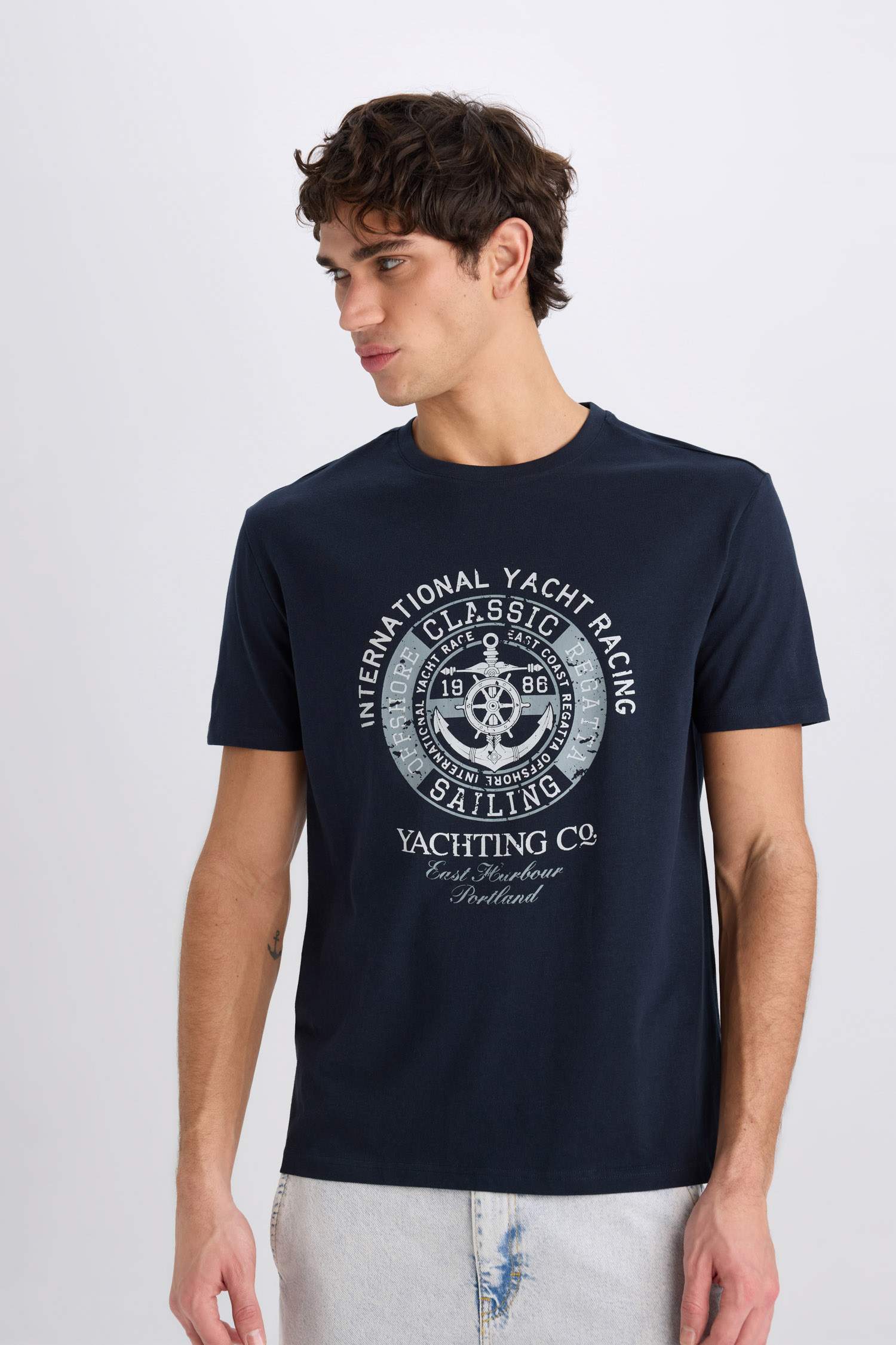 T-shirt en coton imprimé à col rond et manches courtes Coupe régulière