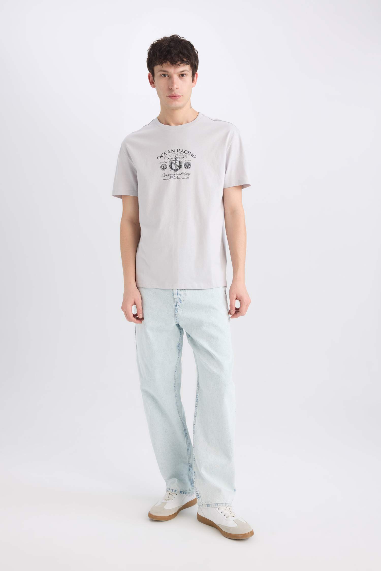 %100 Pamuk Regular Fit Bisiklet Yaka Baskılı Kısa Kollu Tişört