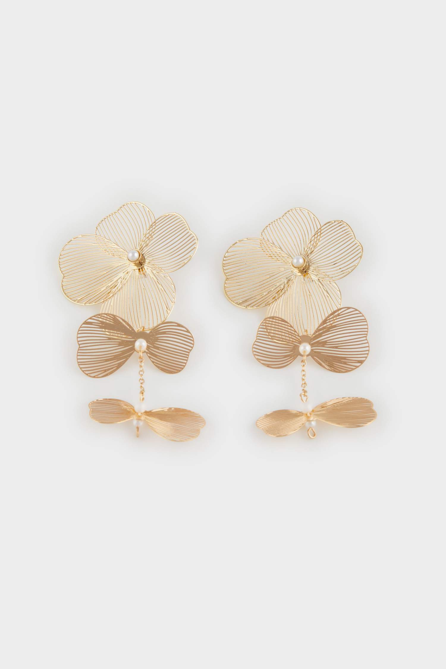 Kadın Çiçek Motifli Mat Gold Küpe