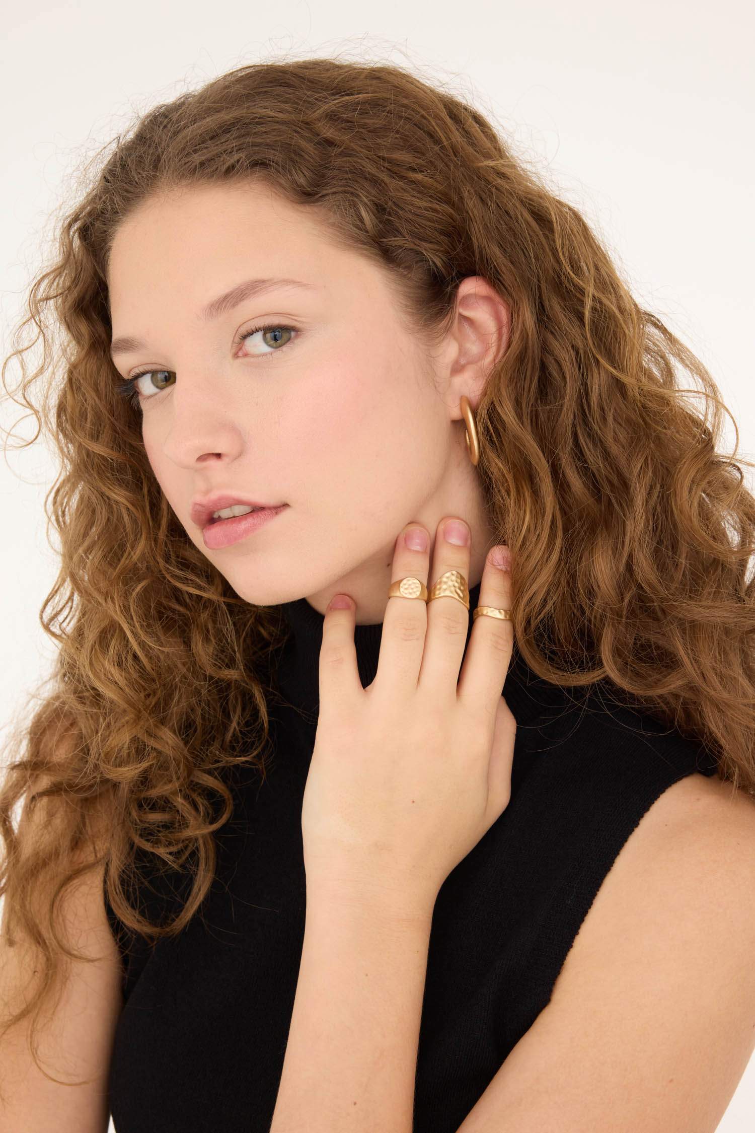 Kadın 3'lü Mat Gold Yüzük