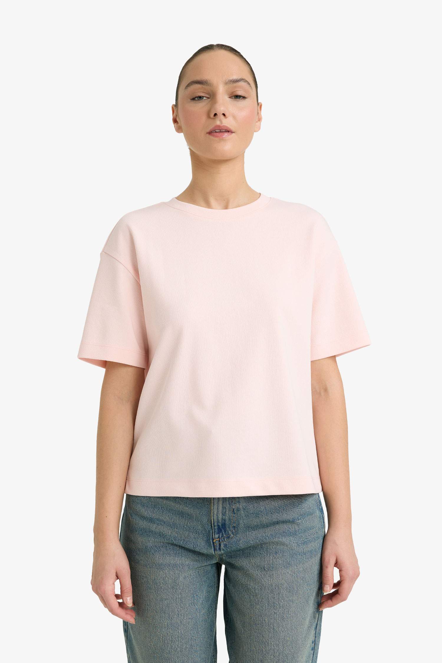 Oversize дөңгелек жағалы негізгі basic қысқа жеңді футболка