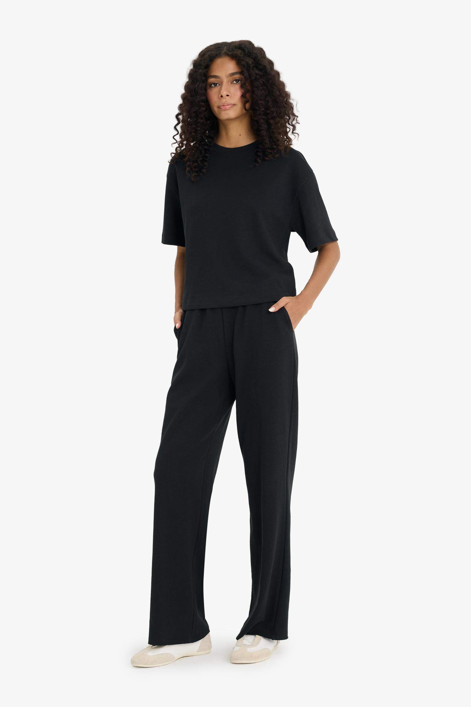 Wide Leg Basic Trousers
