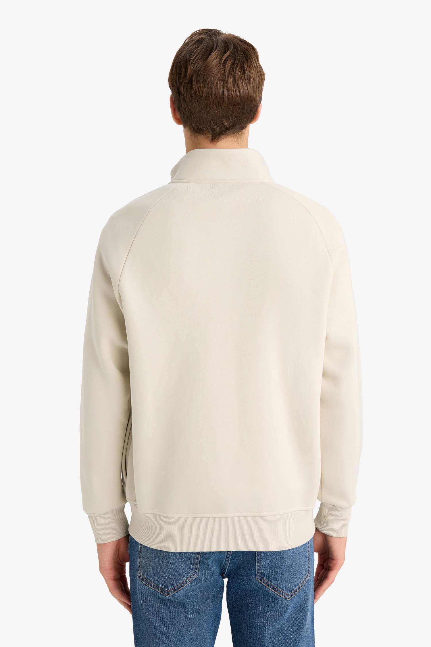 Boxy Fit Stand Collar Printed Sweatshirt