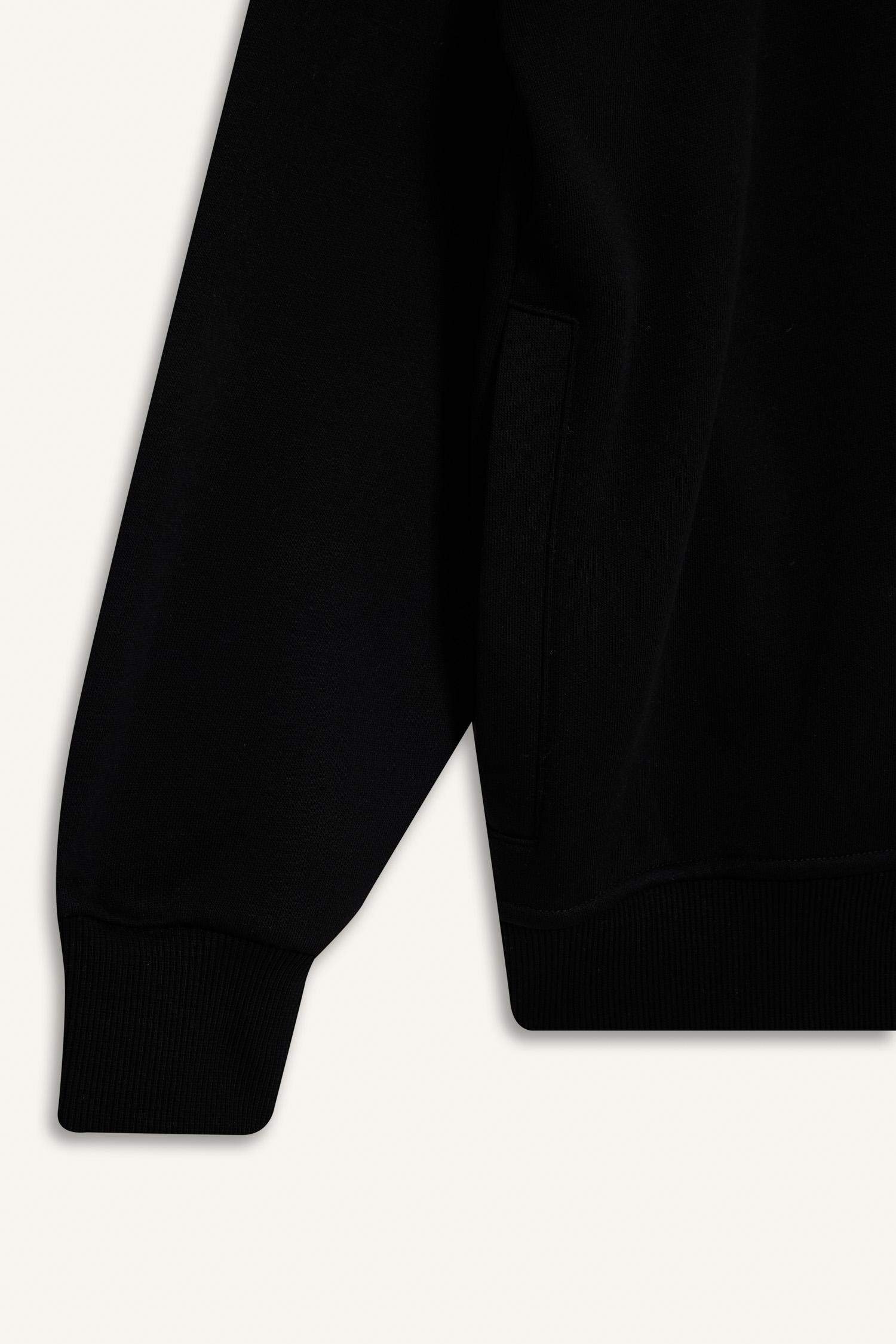 Boxy Fit Dik Yaka Baskılı İçi Yumuşak Tüylü Cepli Fermuarlı Sweatshirt