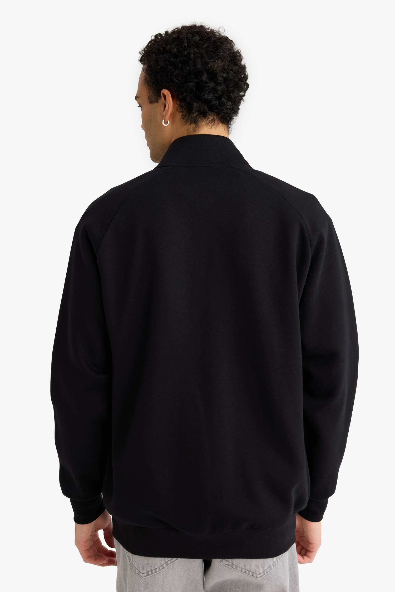 Boxy Fit Dik Yaka Baskılı İçi Yumuşak Tüylü Hırka