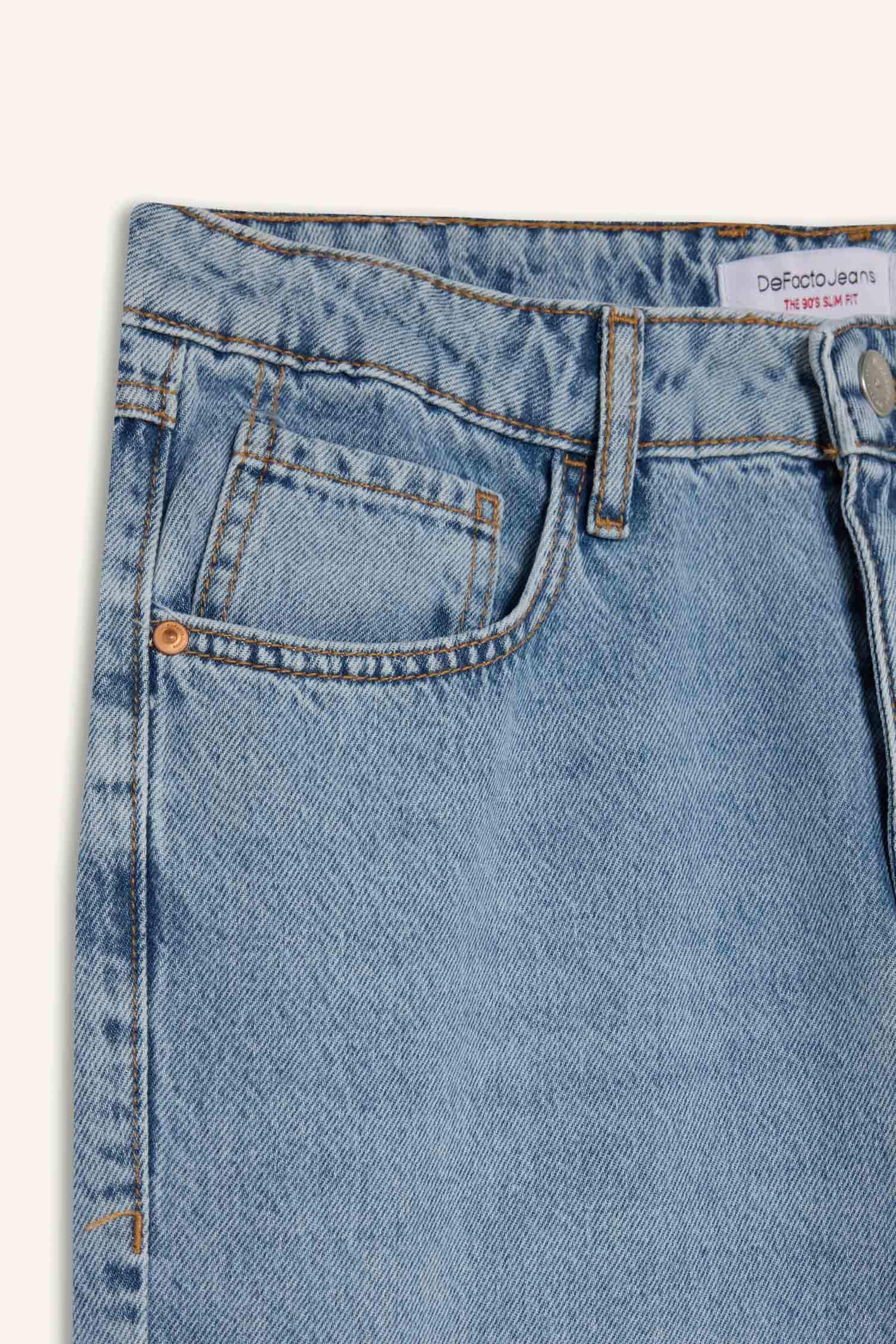 90's Slım Fıt Dar Paça Jean Yıkamalı Pantolon