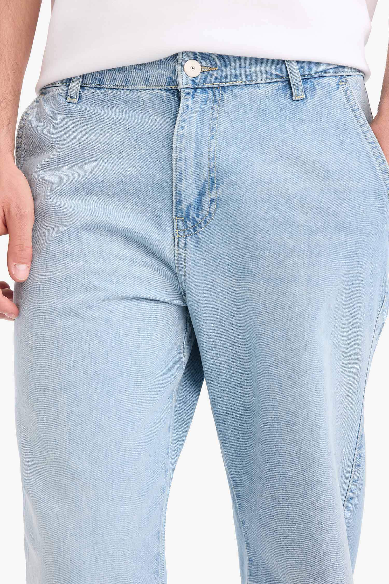 %100 Pamuk Relax Fit Geniş Paça Jean Kar Yıkamalı Pantolon