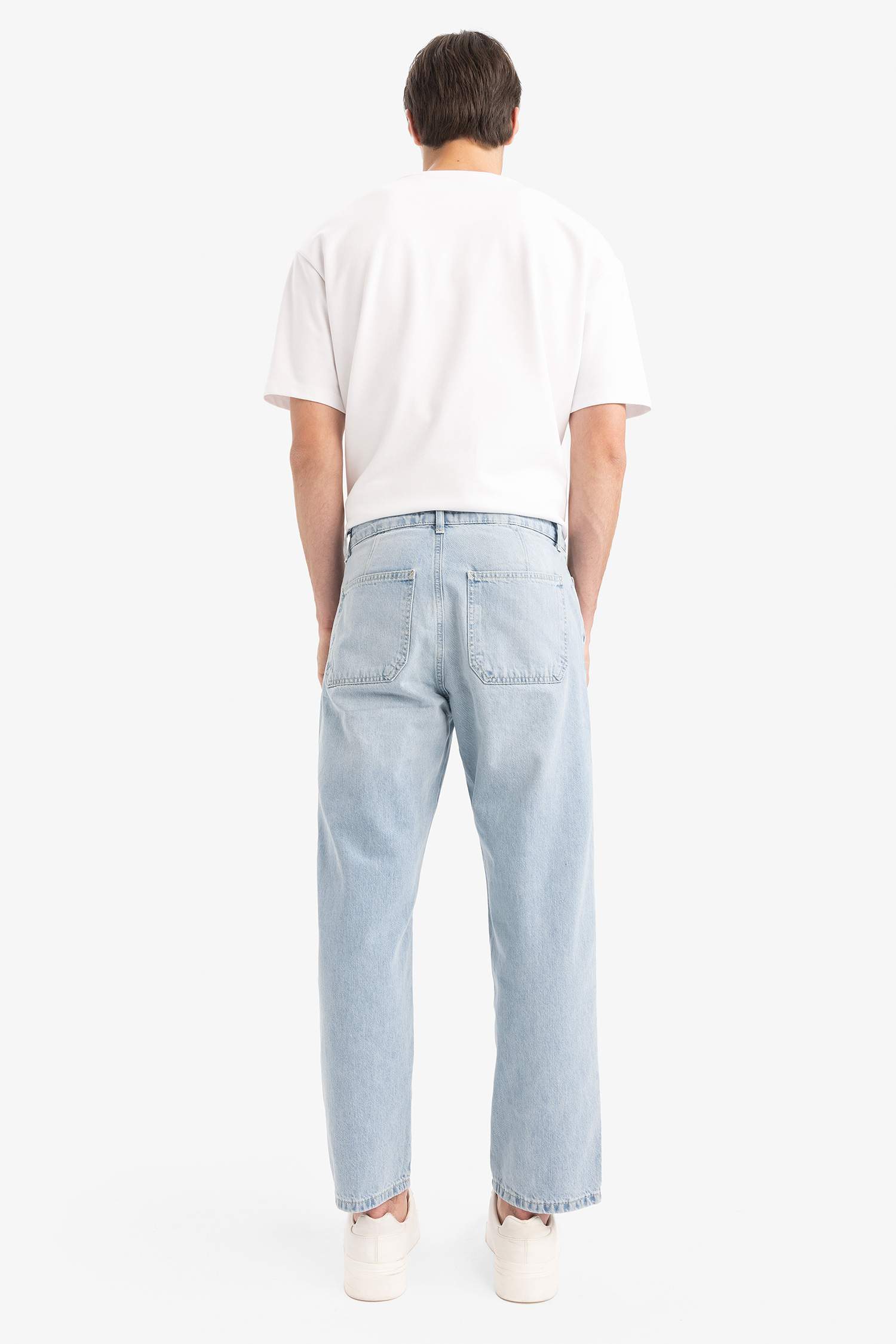 %100 Pamuk Relax Fit Geniş Paça Jean Kar Yıkamalı Pantolon