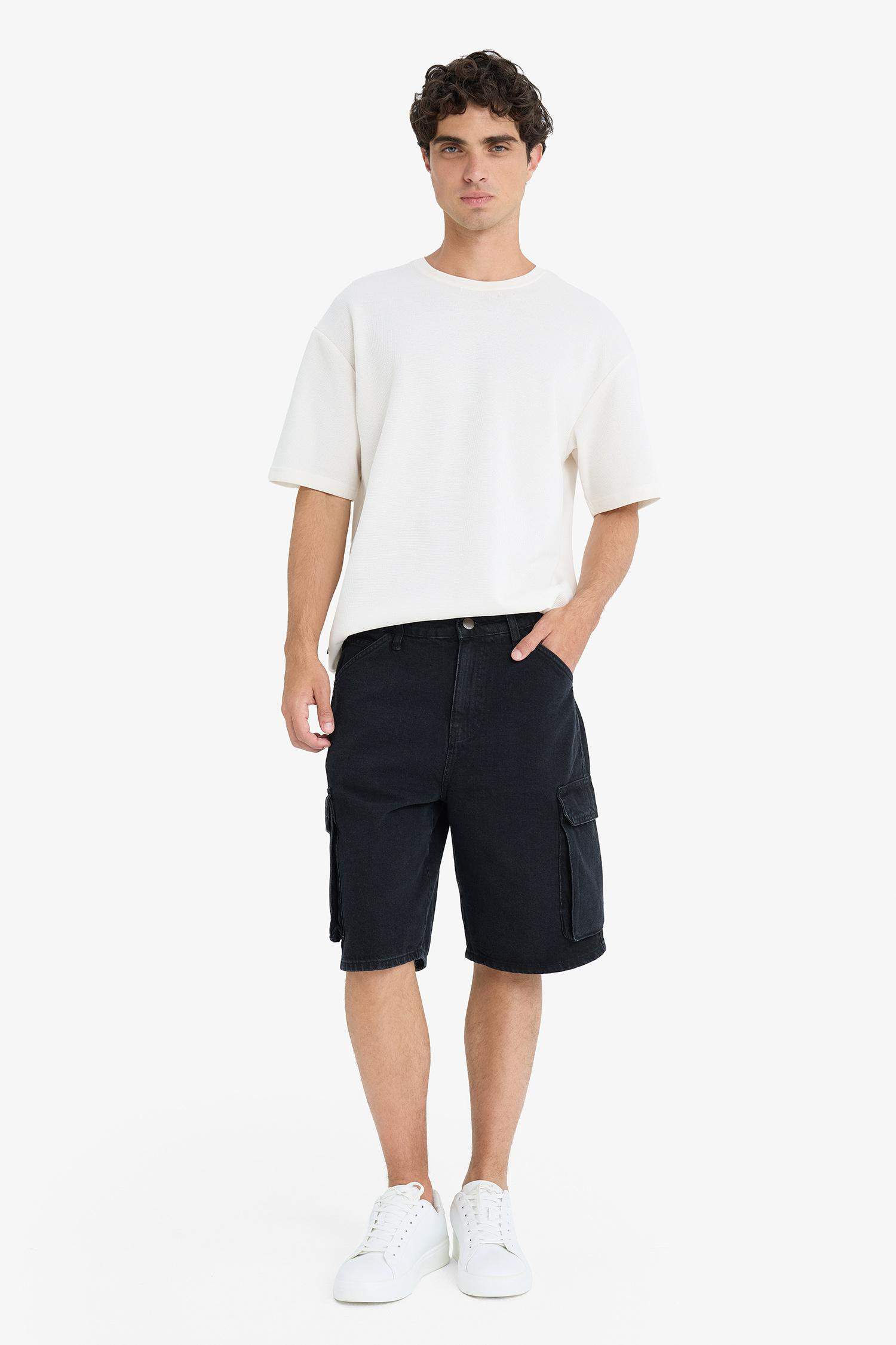 Cotton Cargo Fit Denim Bermuda Shorts