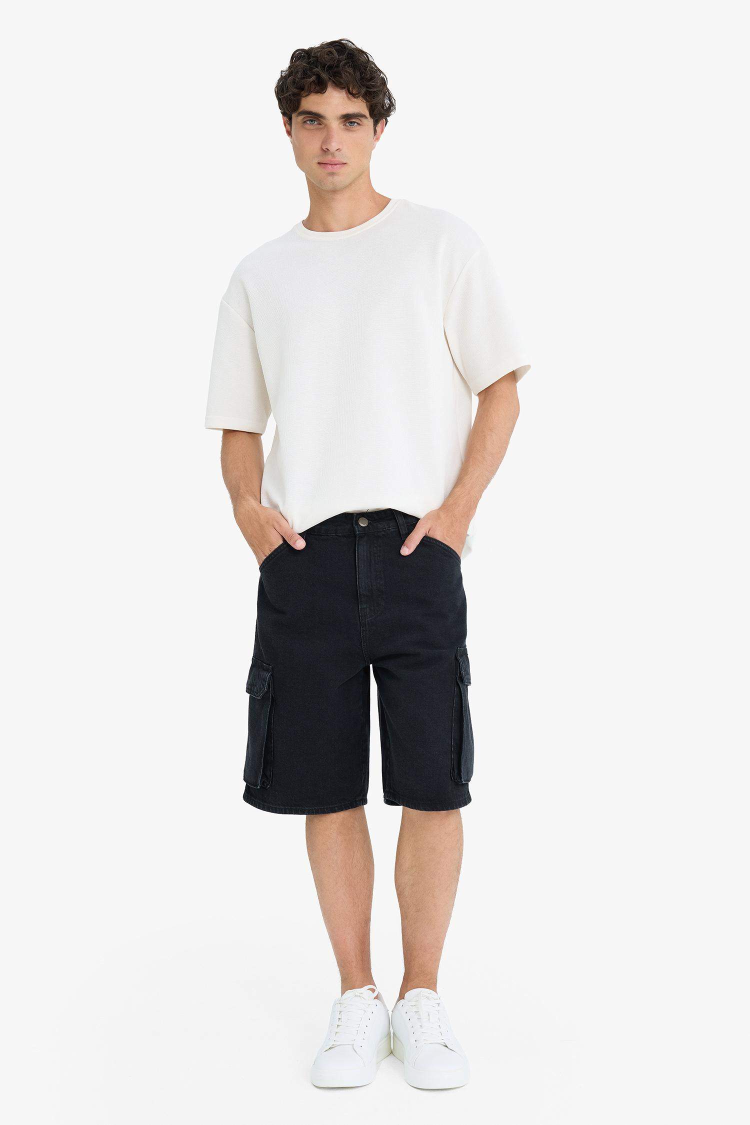 Cotton Cargo Fit Denim Bermuda Shorts