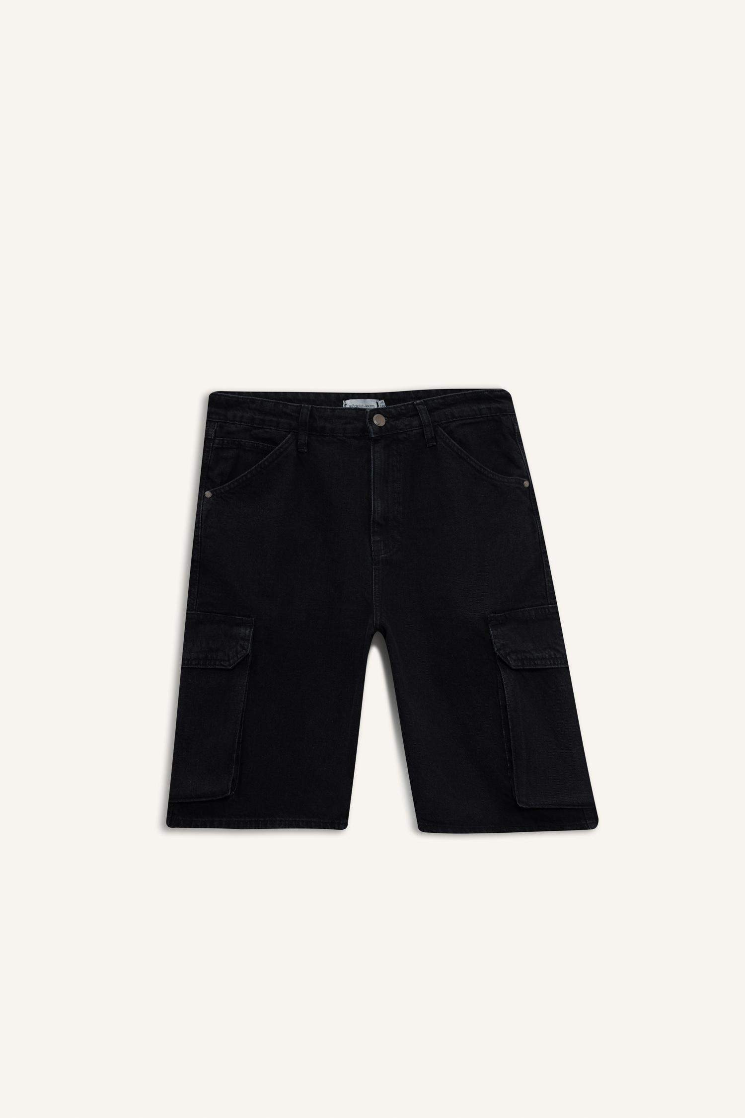 Cotton Cargo Fit Denim Bermuda Shorts