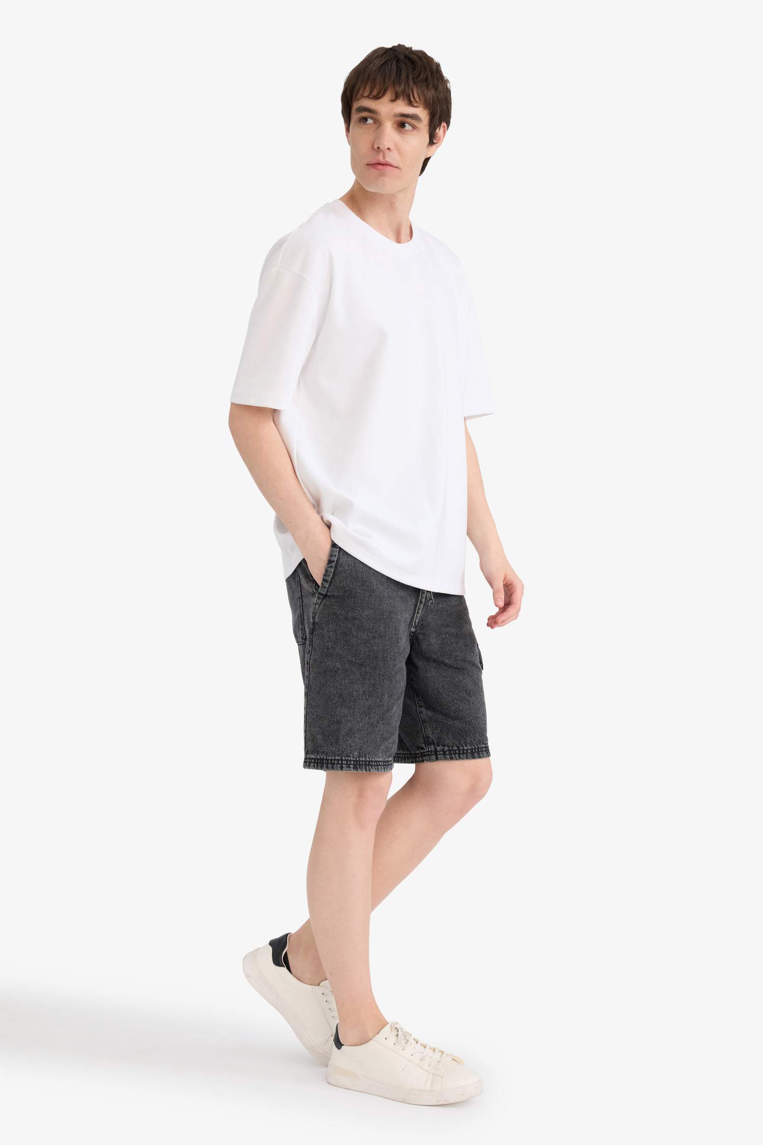Loose Fit Denim Bermuda Shorts