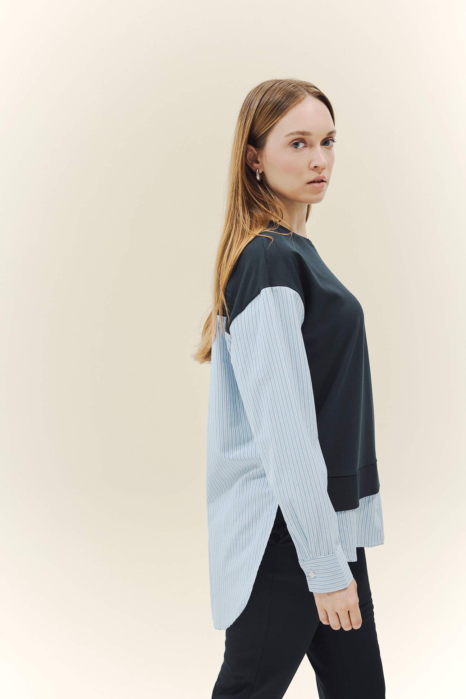 Crew Neck Striped Sweat Tunic