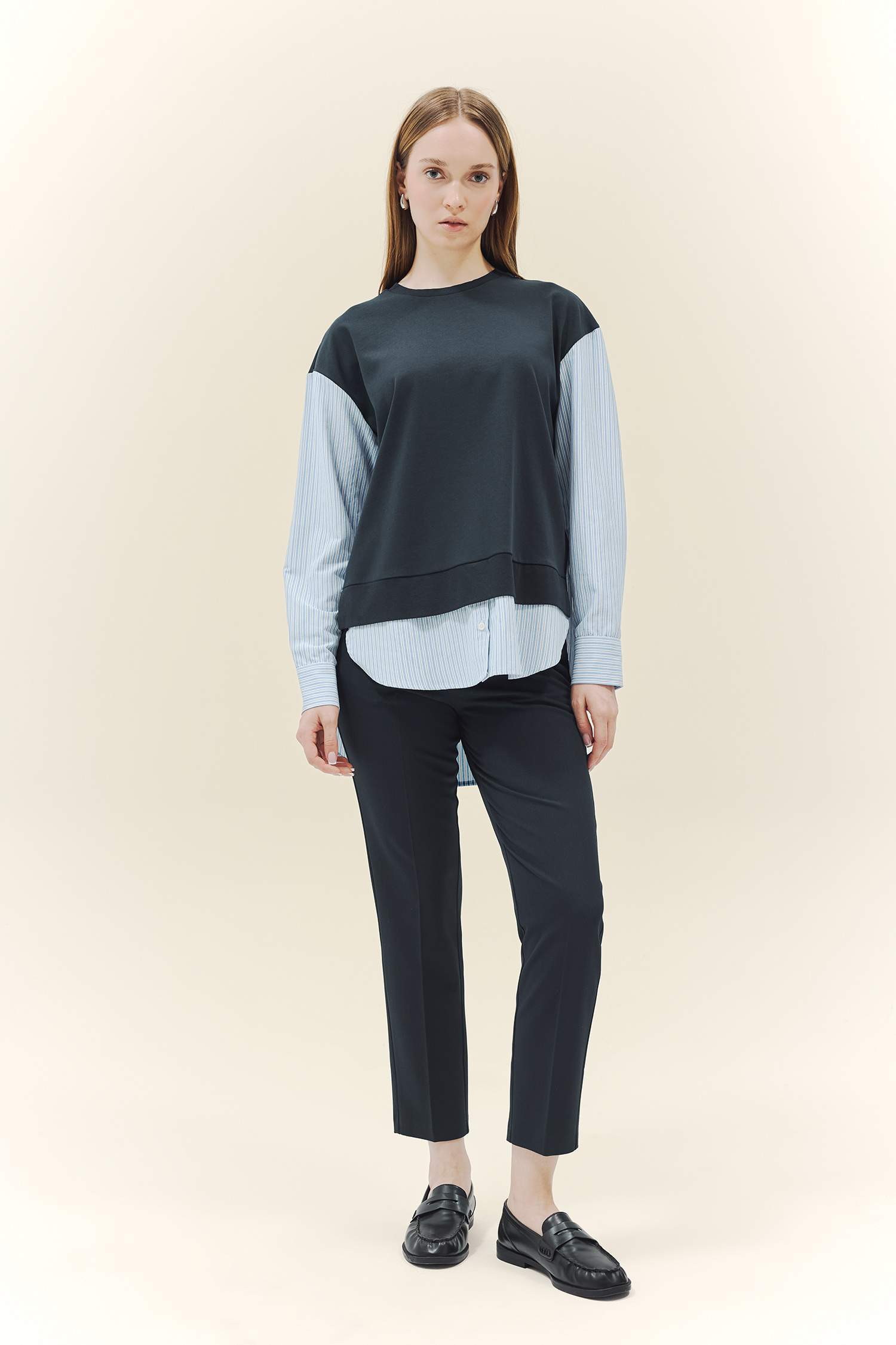 Crew Neck Striped Sweat Tunic