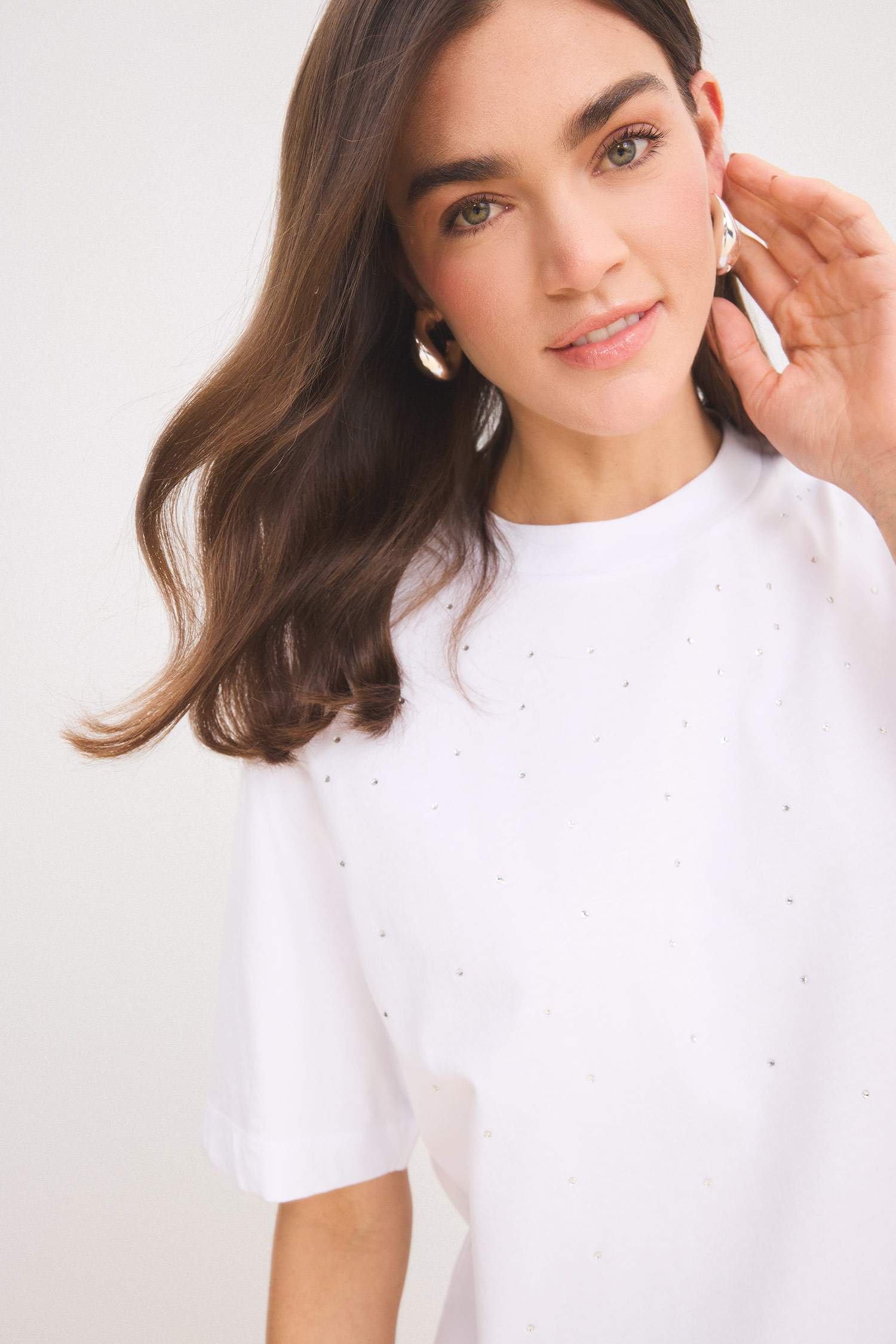 Regular Fit Bisiklet Yaka Basic Düz Kısa Kollu Beyaz Tişört Tunik