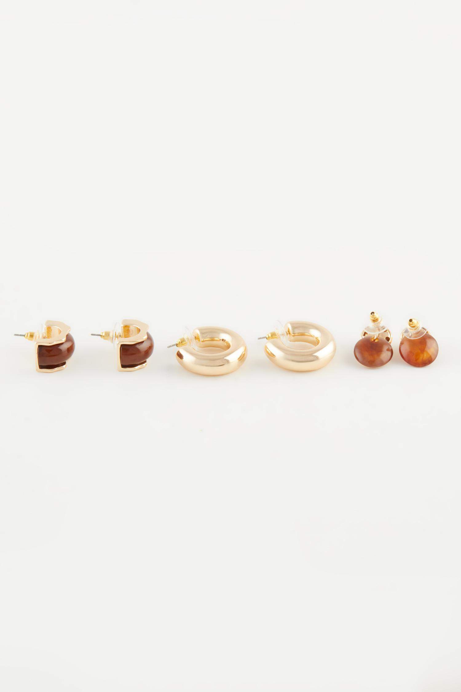 Kadın 3'lü Gold Küpe