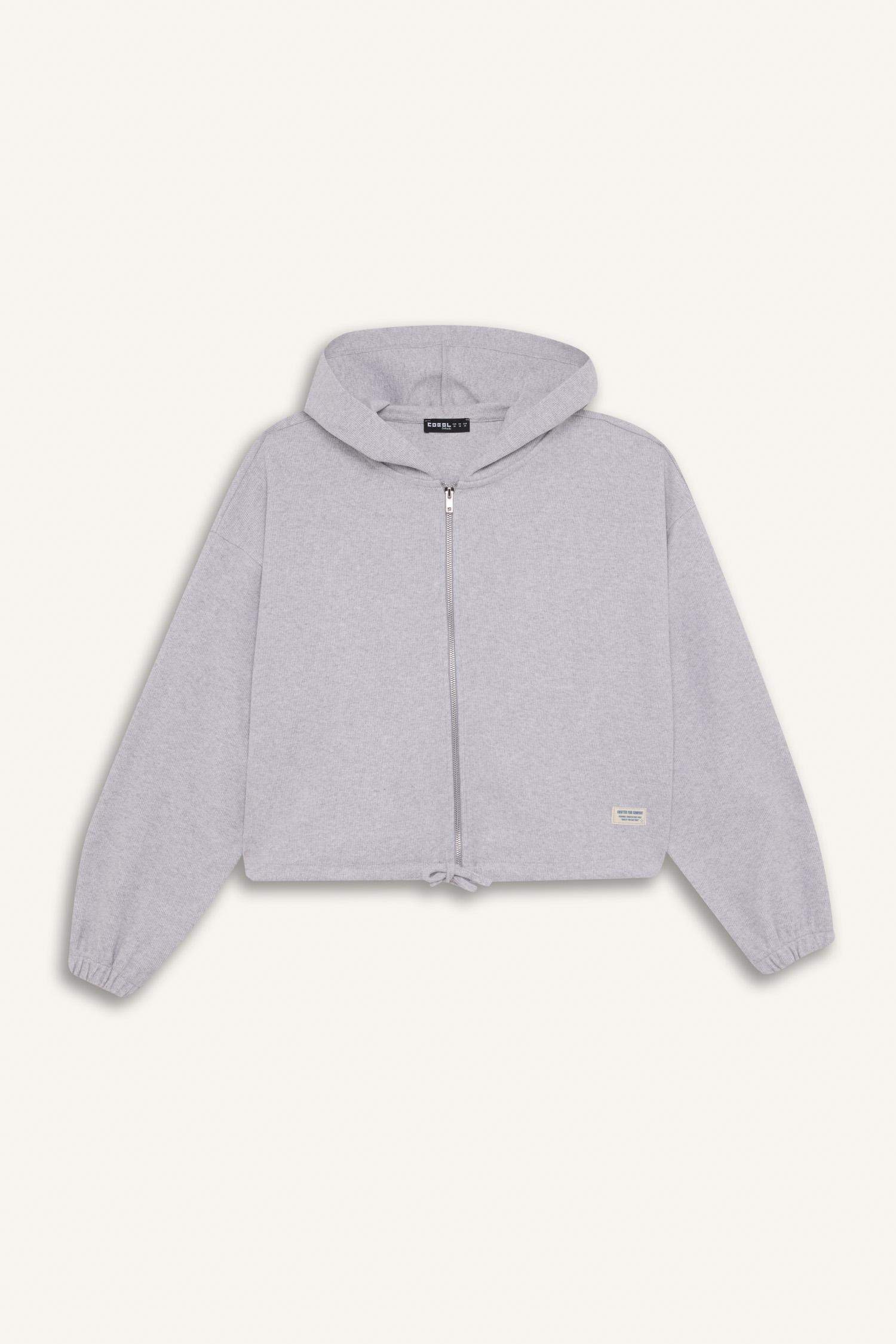 Loose Fit Basic Düz Kapüşonlu Fermuarlı Sweatshirt