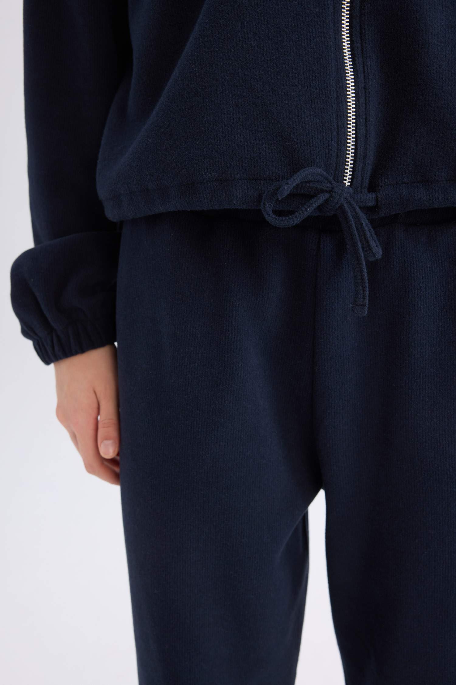 Loose Fit Basic Düz Kapüşonlu Fermuarlı Sweatshirt 