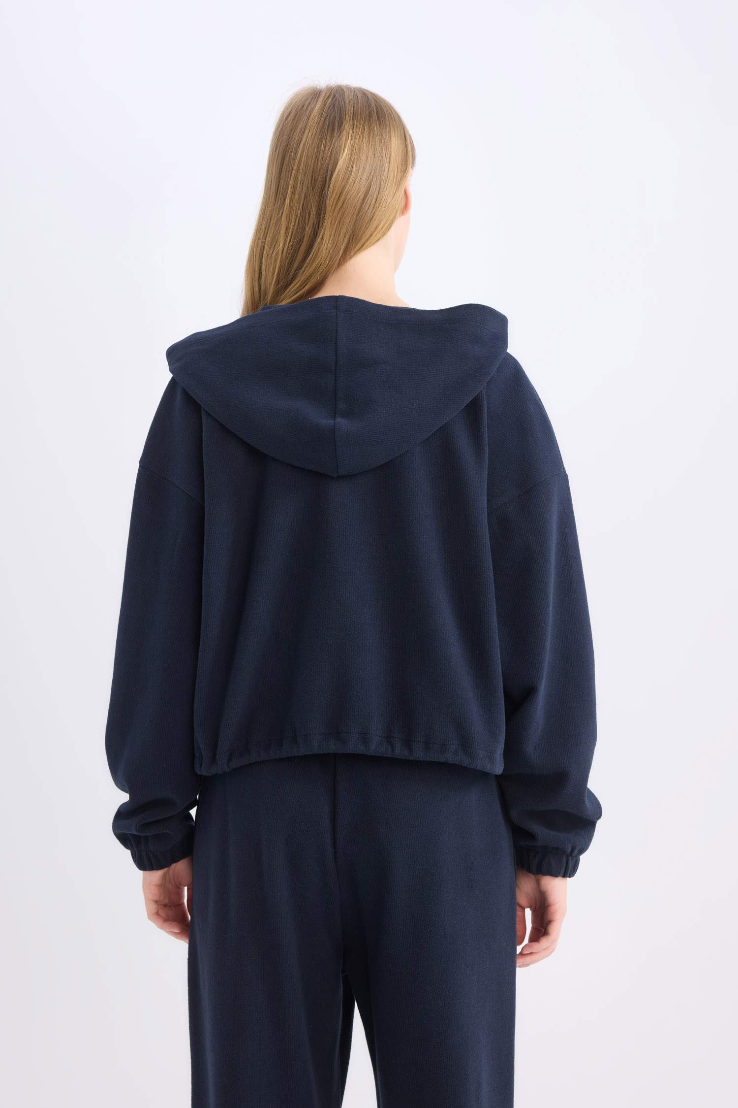 Loose Fit Basic Düz Kapüşonlu Fermuarlı Sweatshirt 