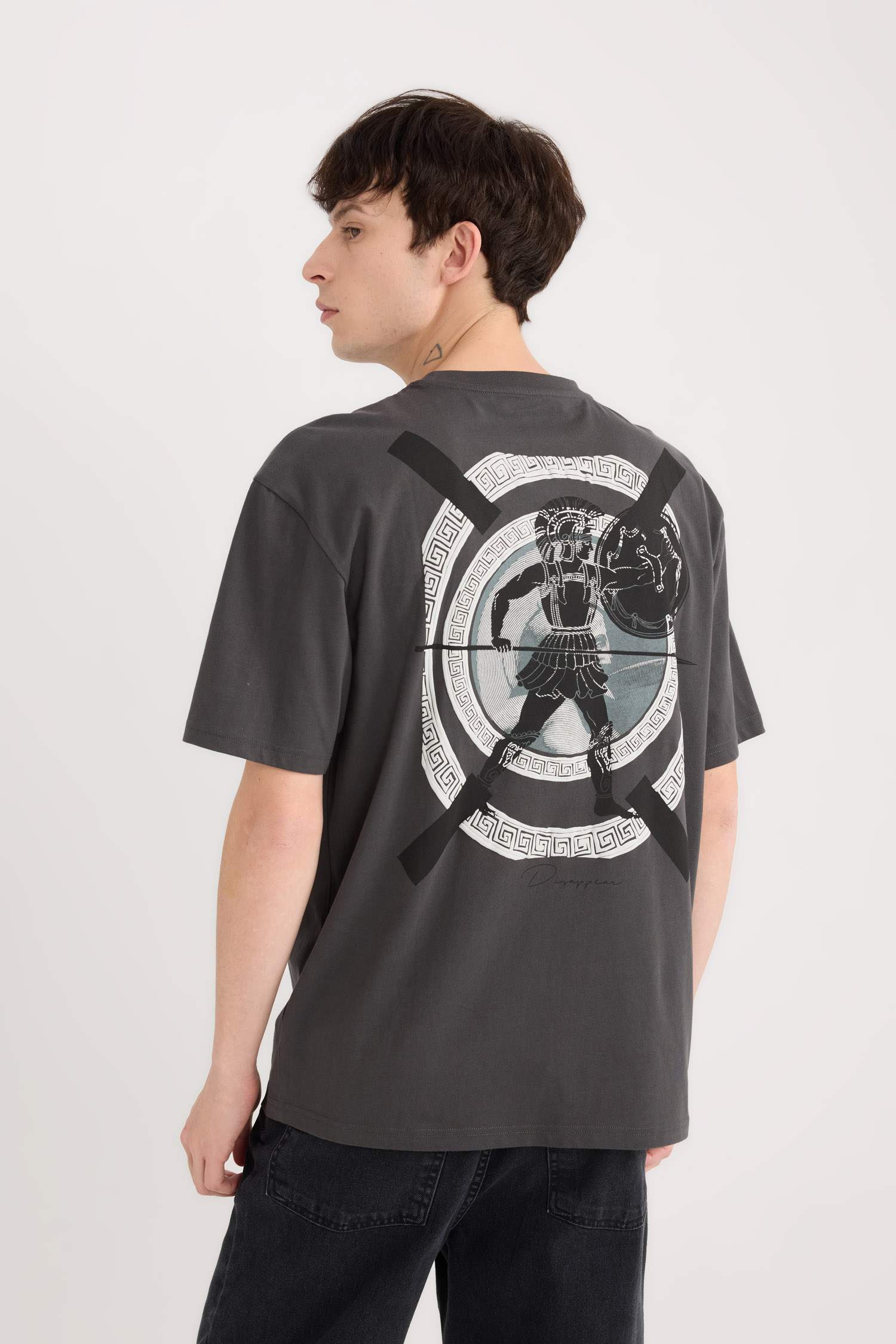 T-shirt boxy en coton imprimé au dos à manches courtes et col rond