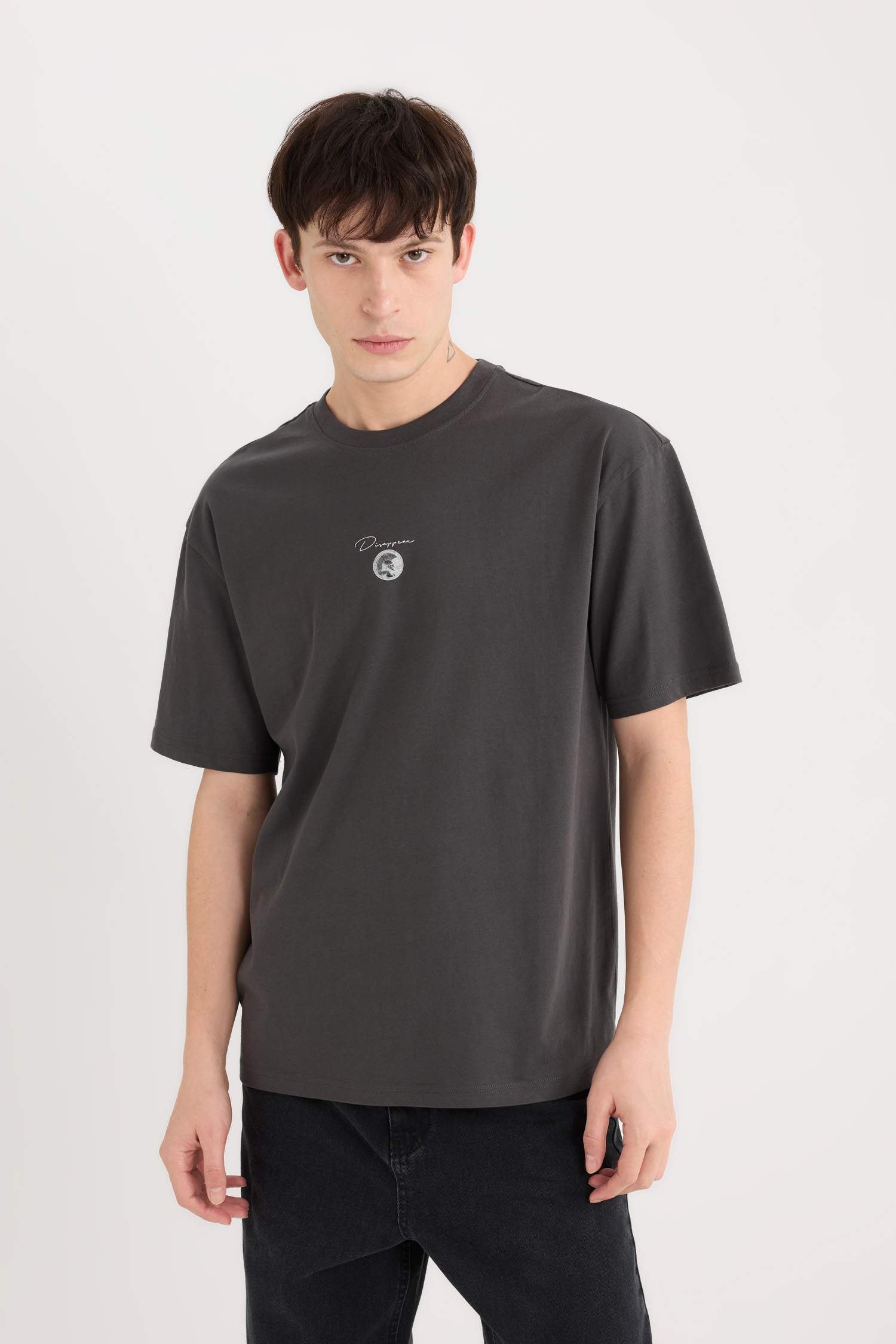 T-shirt boxy en coton imprimé au dos à manches courtes et col rond