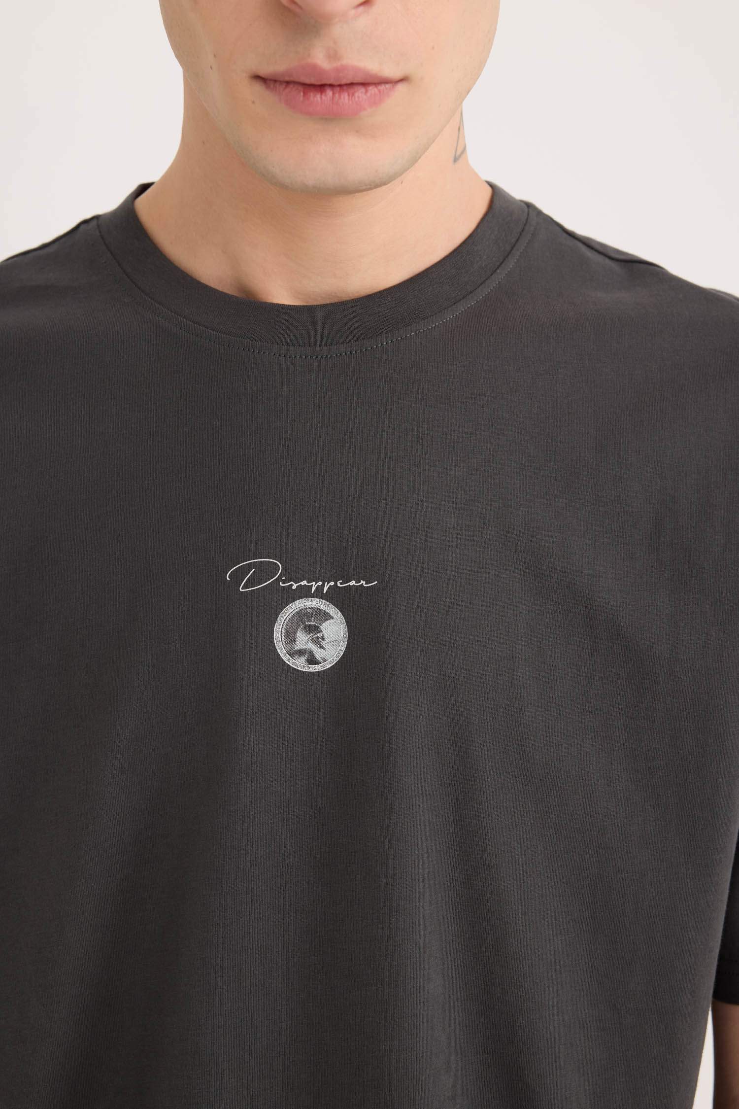 T-shirt boxy en coton imprimé au dos à manches courtes et col rond