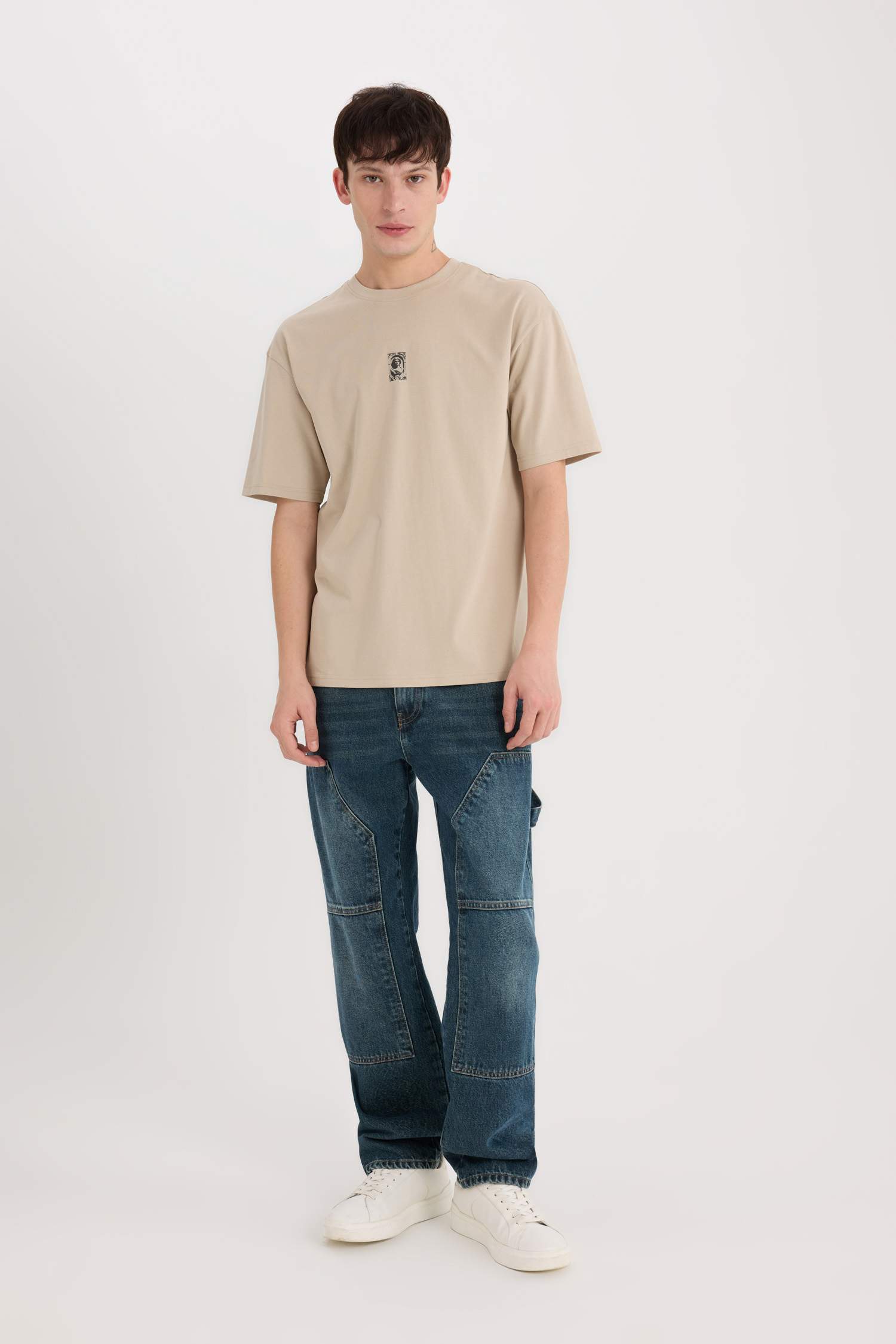 Boxy Fit Crew Neck Back Printed T-Shirt