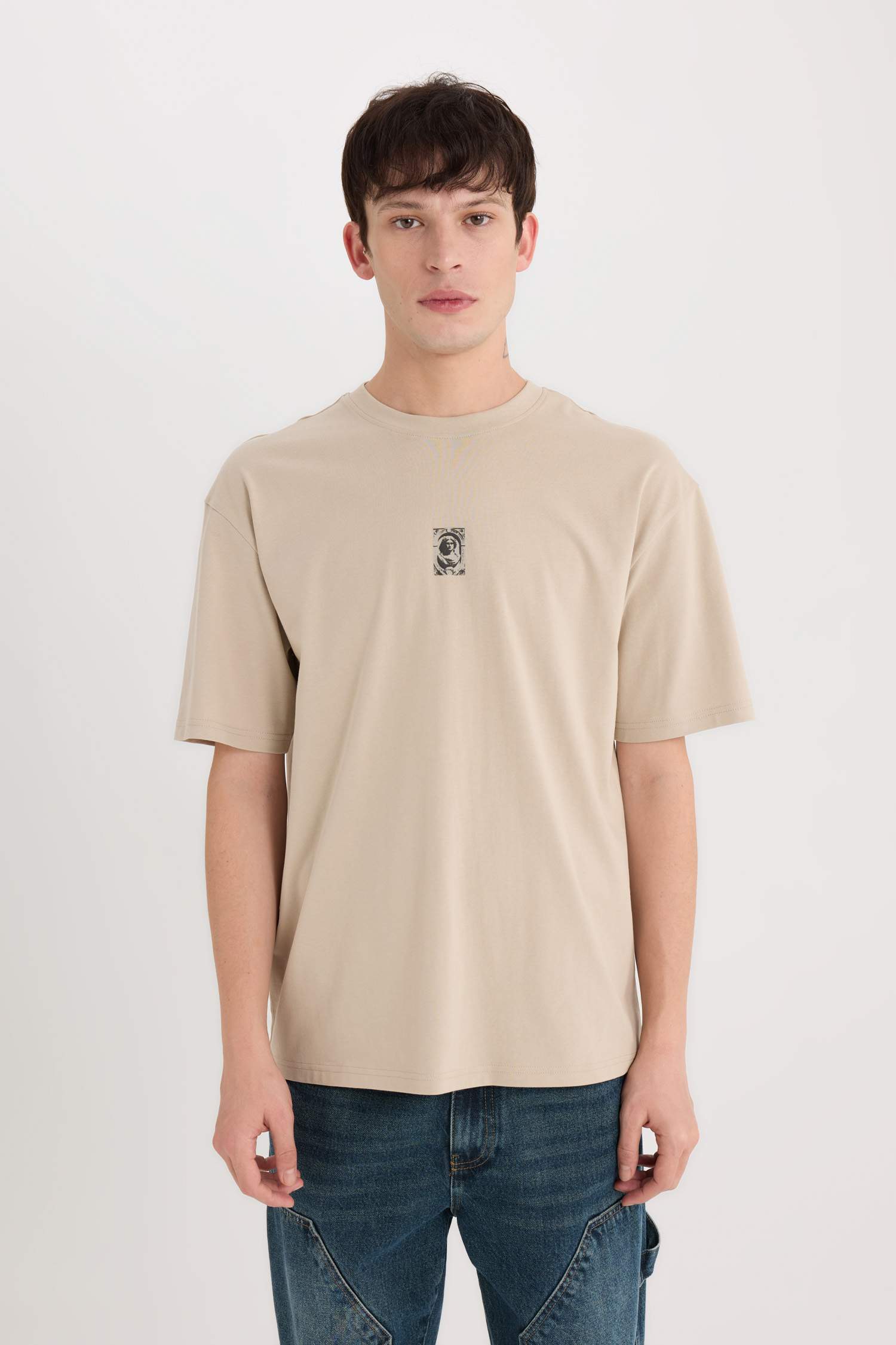 Boxy Fit Crew Neck Back Printed T-Shirt