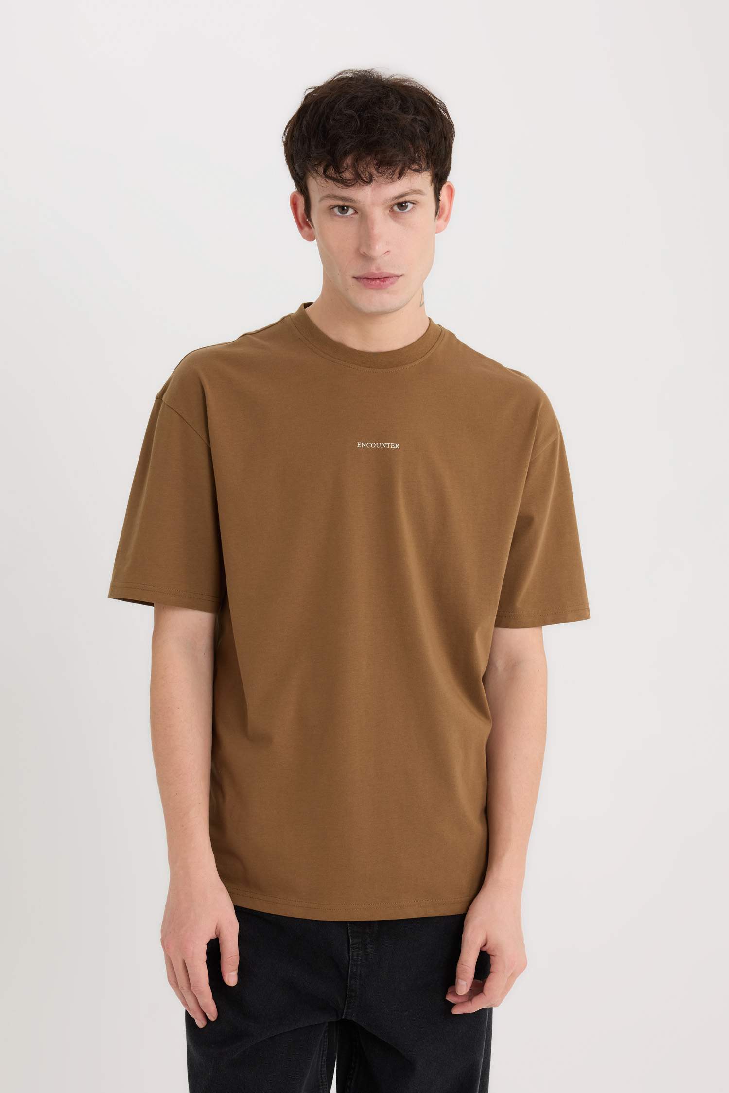 Boxy Fit Crew Neck Back Printed T-Shirt