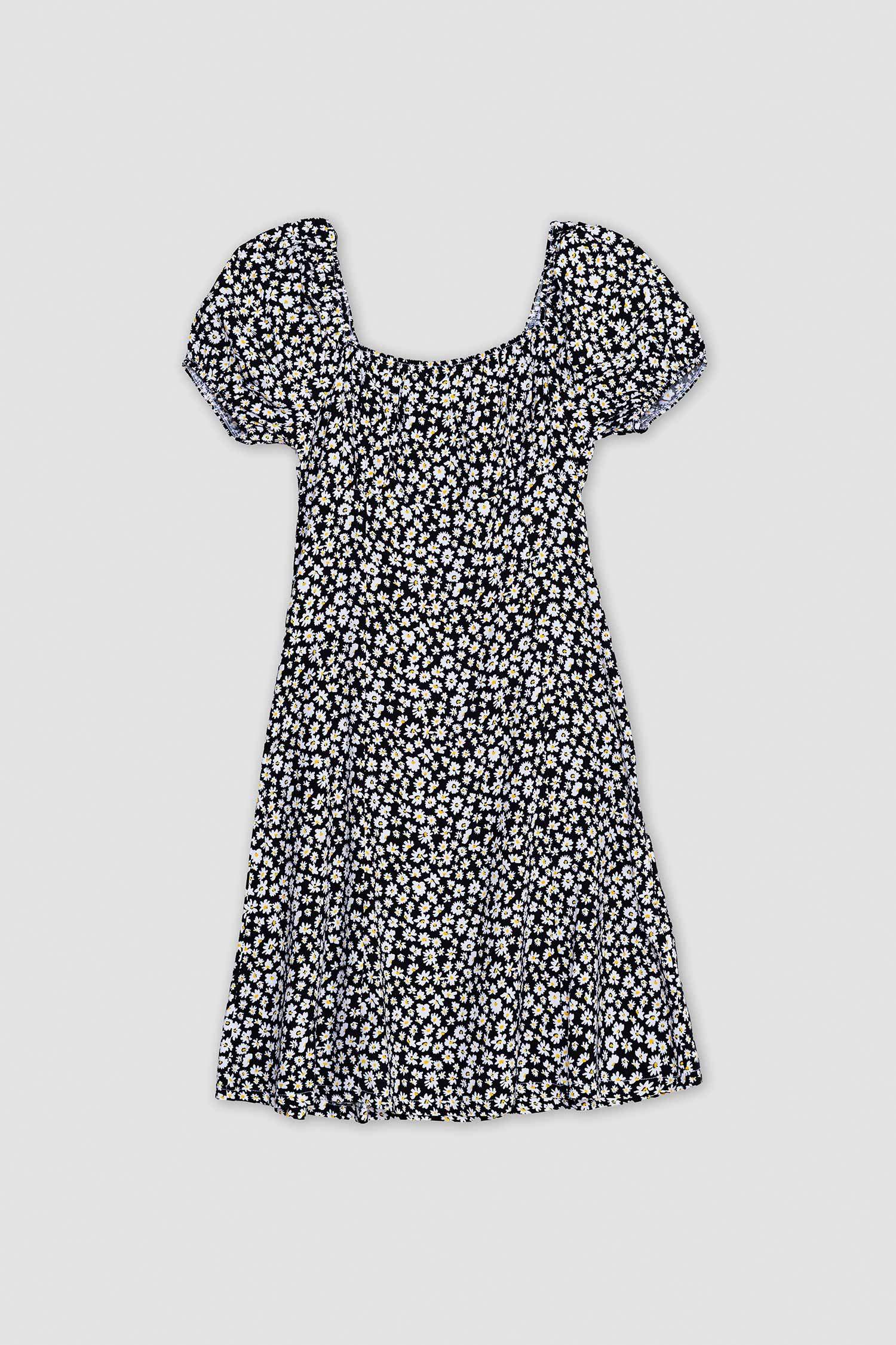 Coool гүлді шаршы ойық қысқа жеңді Қысқа жеңді тоқылған көйлек