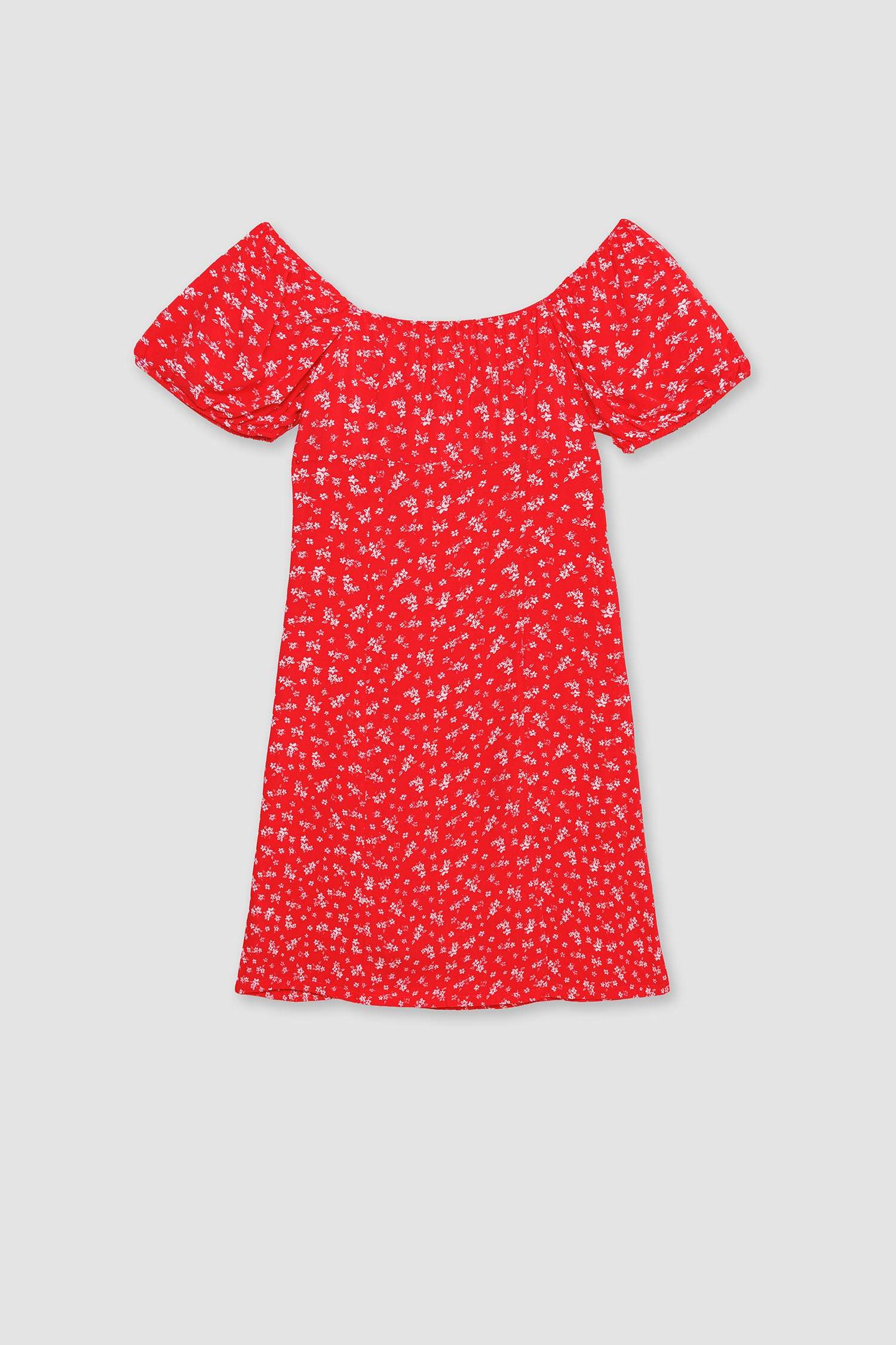 Мини-платье с цветочным принтом и квадратным вырезом