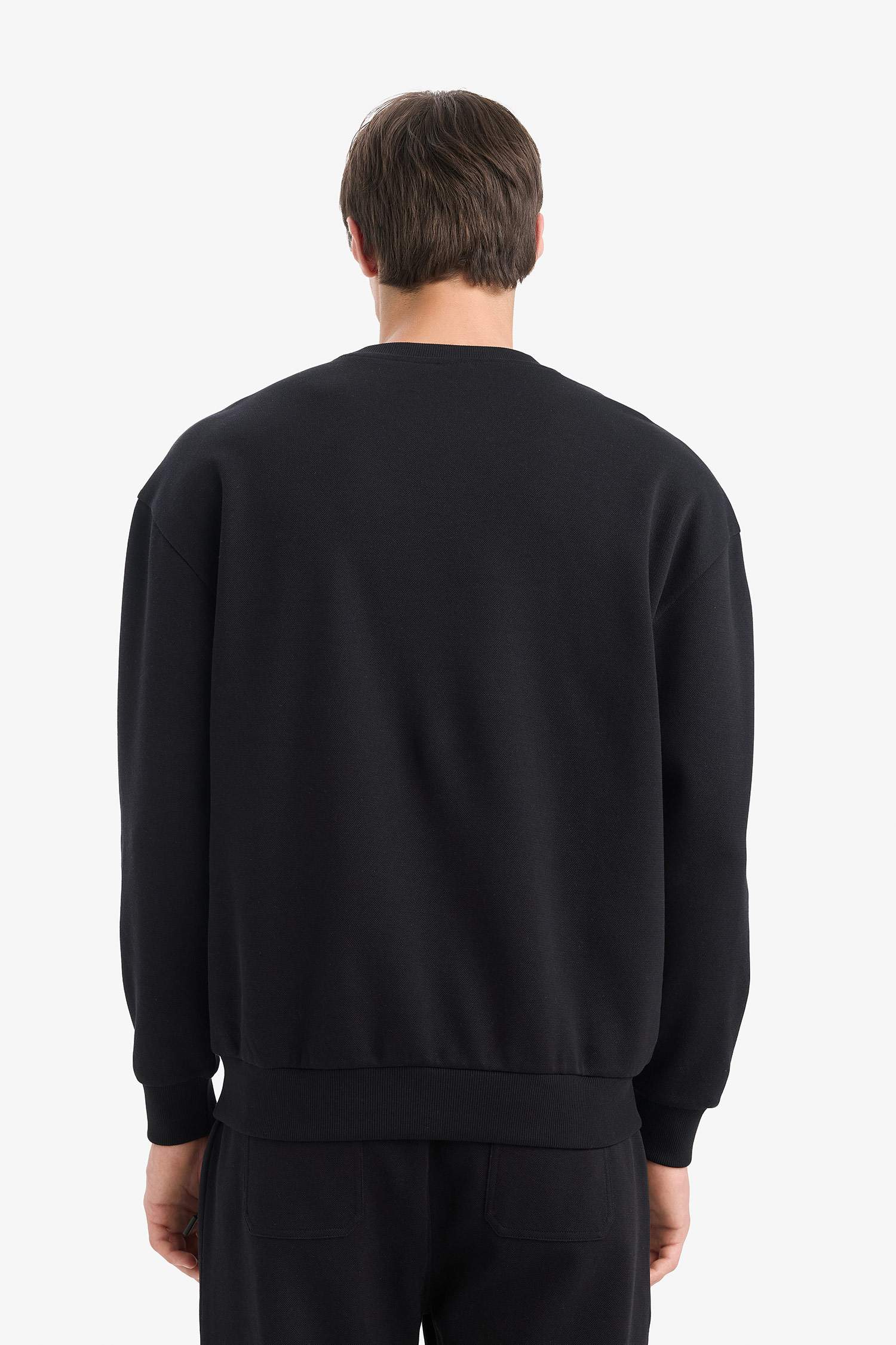 	Boxy Fit Bisiklet Yaka Basic Düz Pike Sweatshirt