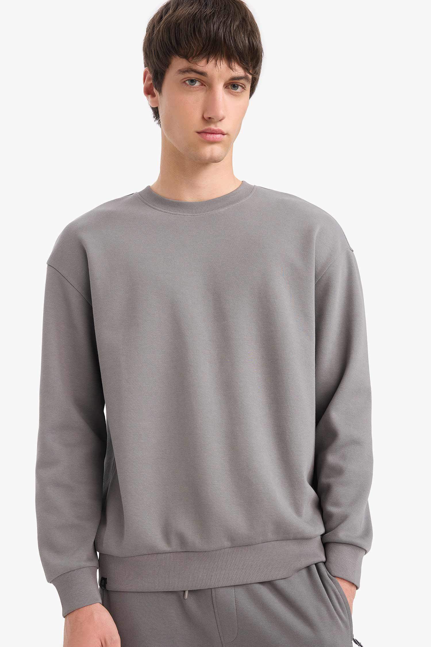 	Boxy Fit Bisiklet Yaka Basic Düz Pike Sweatshirt