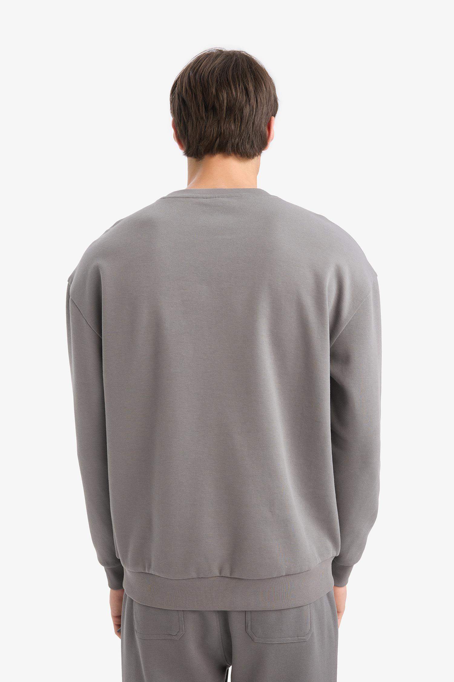 Boxy Fit Bisiklet Yaka Basic Düz Pike Sweatshirt