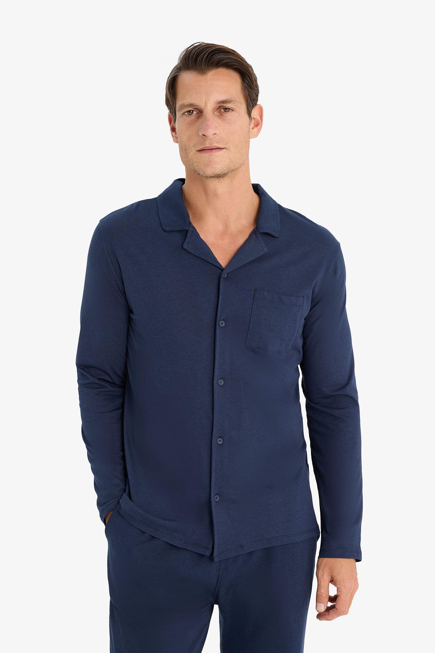 Premium Regular Fit Pijama Takımı Basic Düz Uzun Kollu Üst Uzun Alt