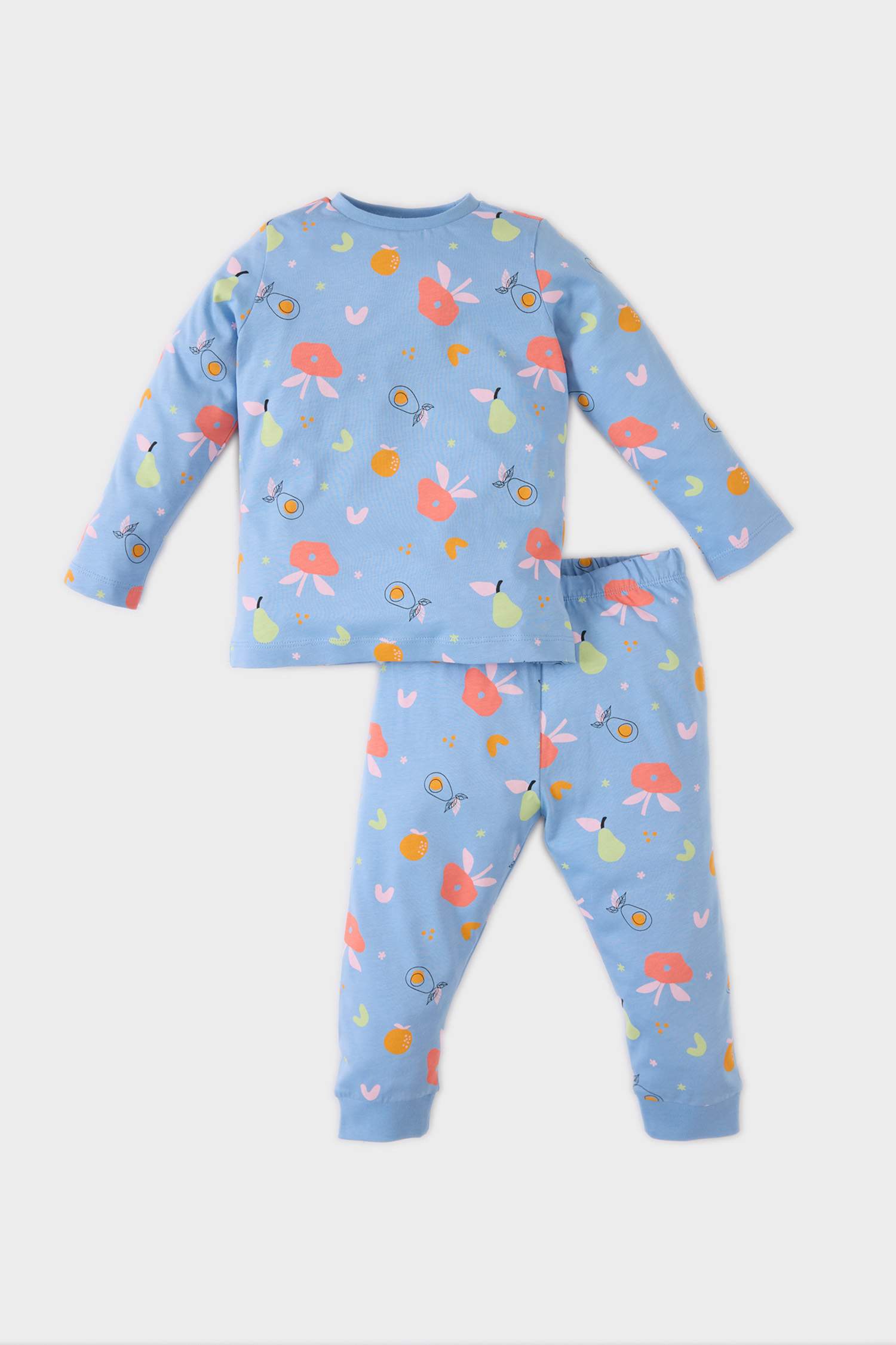 Kız Bebek Pijama Takımı Çiçekli Uzun Kollu Penye Üst Beli Lastikli Uzun Alt
