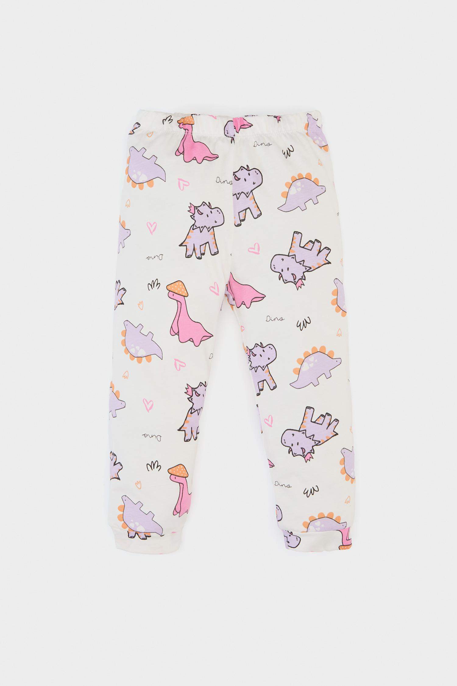 Пижама для девочки с рисунком динозавра, короткий рукав, длинные штаны на резинке