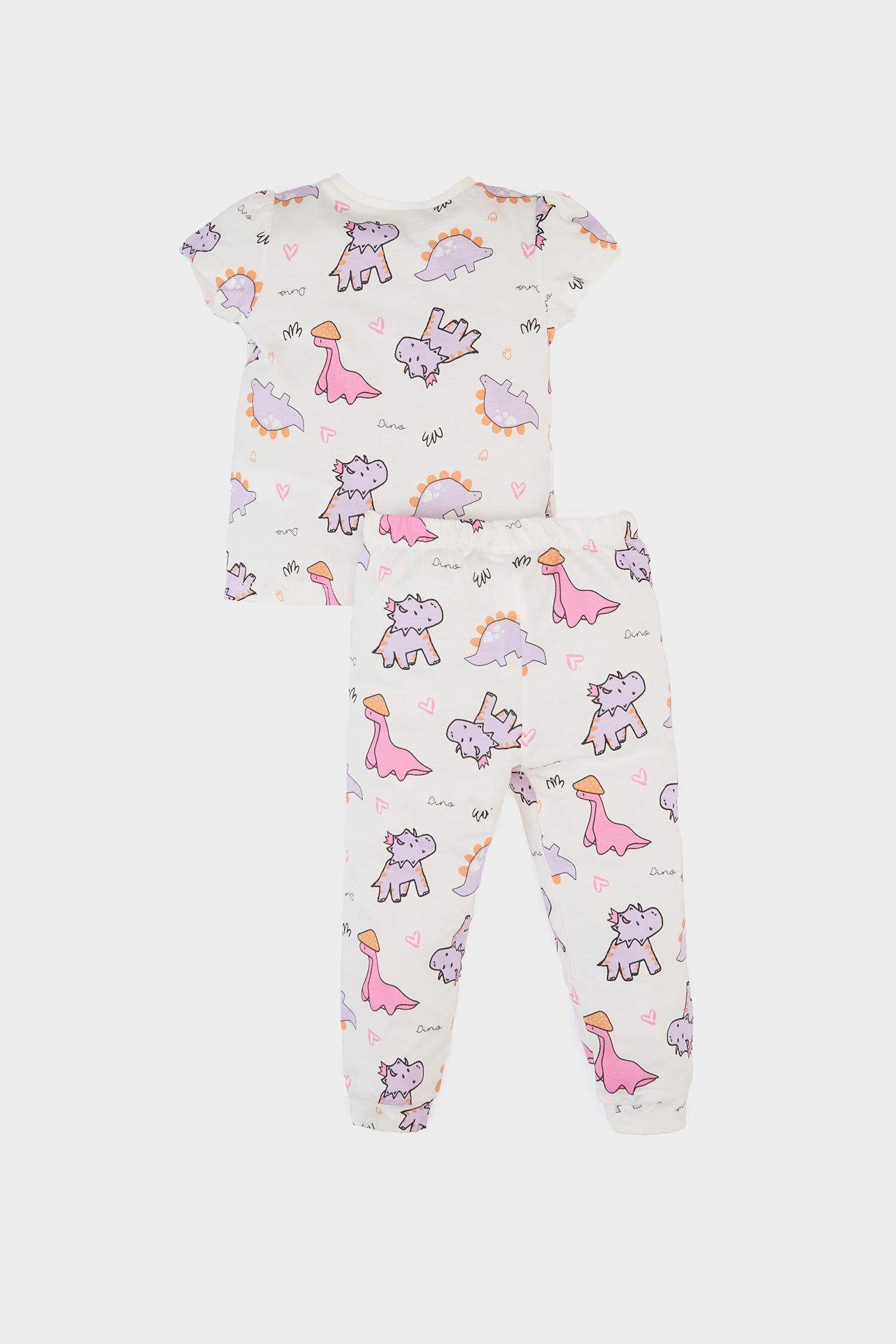 Пижама для девочки с рисунком динозавра, короткий рукав, длинные штаны на резинке