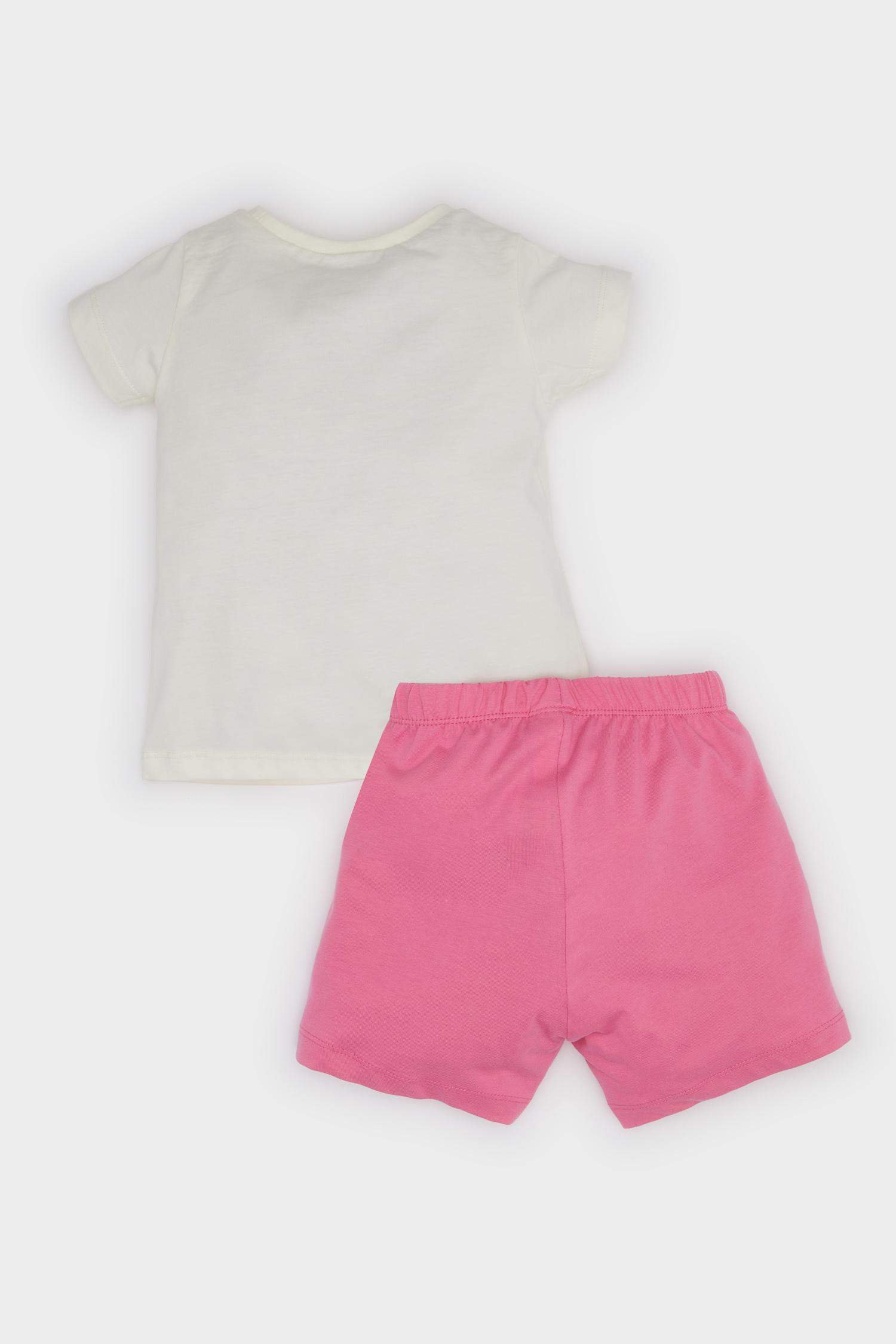 Kız Bebek 4'lü Pijama Takımı Desenli Kısa Kollu Penye Üst Beli Lastikli Şort