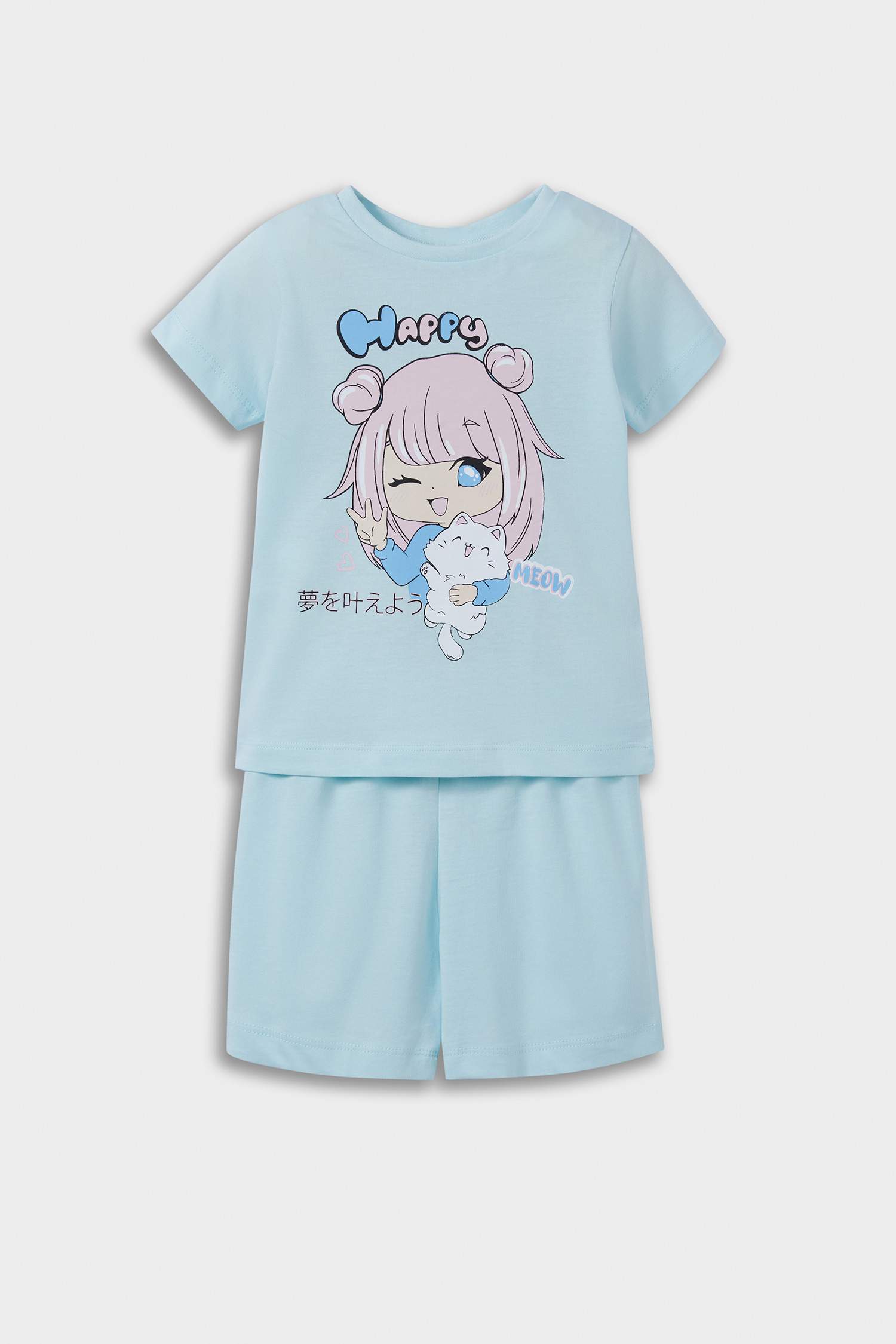 Kız Bebek Pijama Takımı Anime Baskılı Kısa Kollu Penye Üst Beli Lastikli Şort