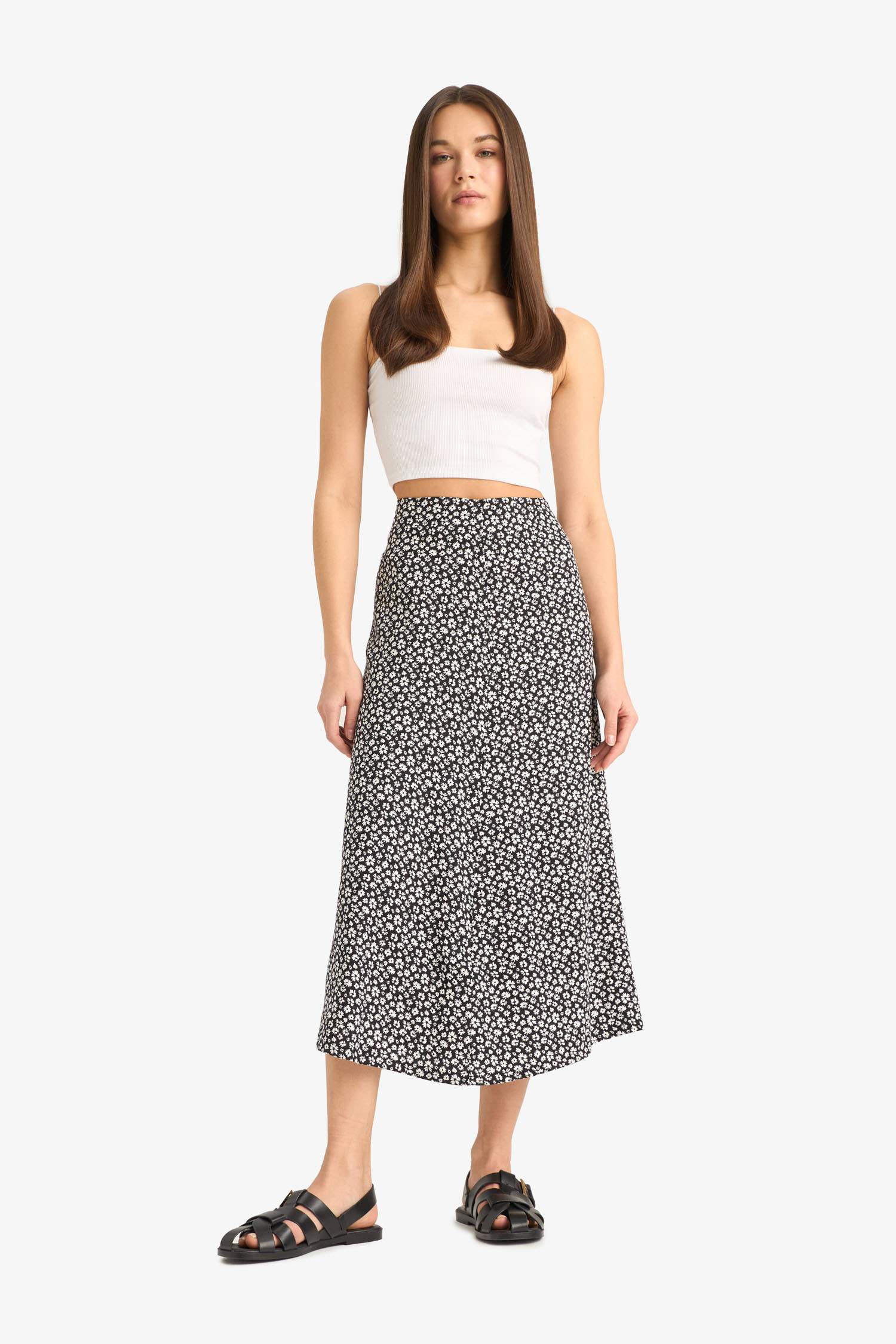 A Line Floral High Waist Maxi Skirt