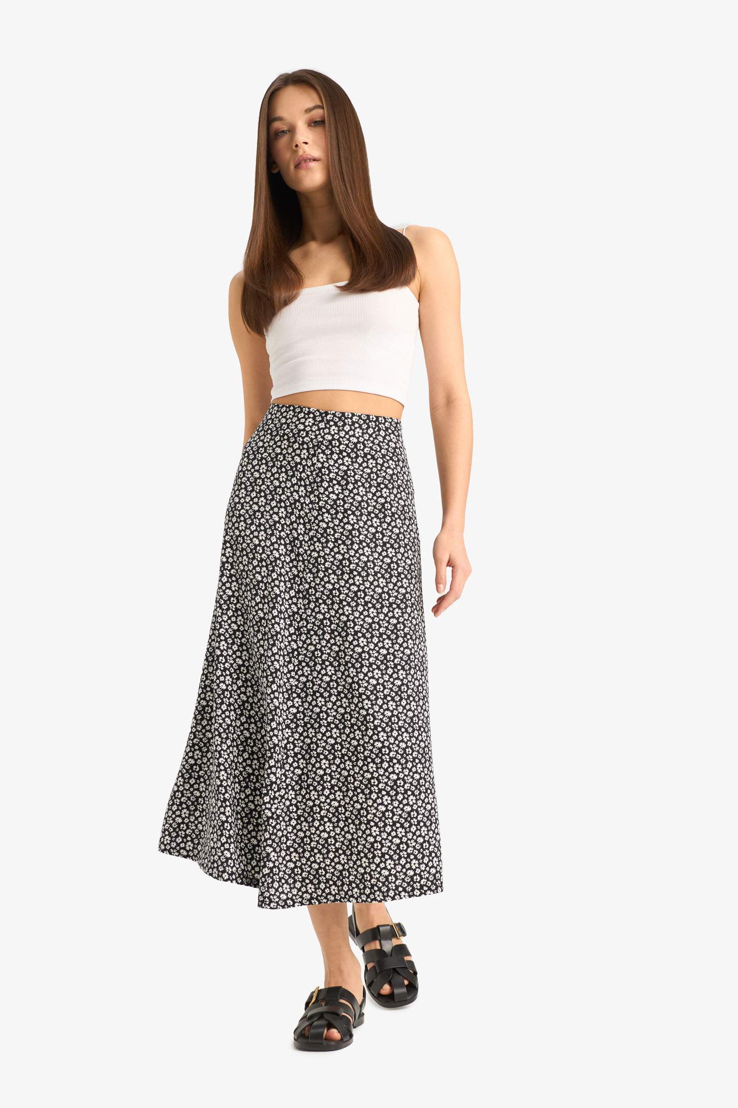 A Line Floral High Waist Maxi Skirt