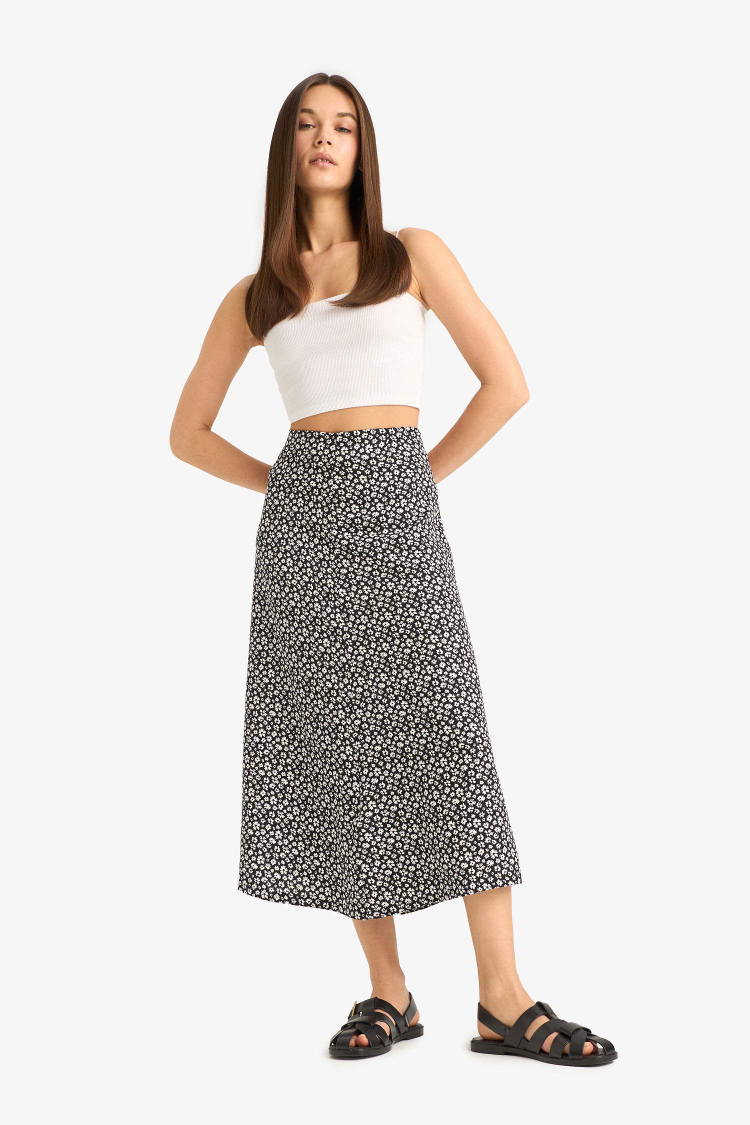 A Line Floral High Waist Maxi Skirt