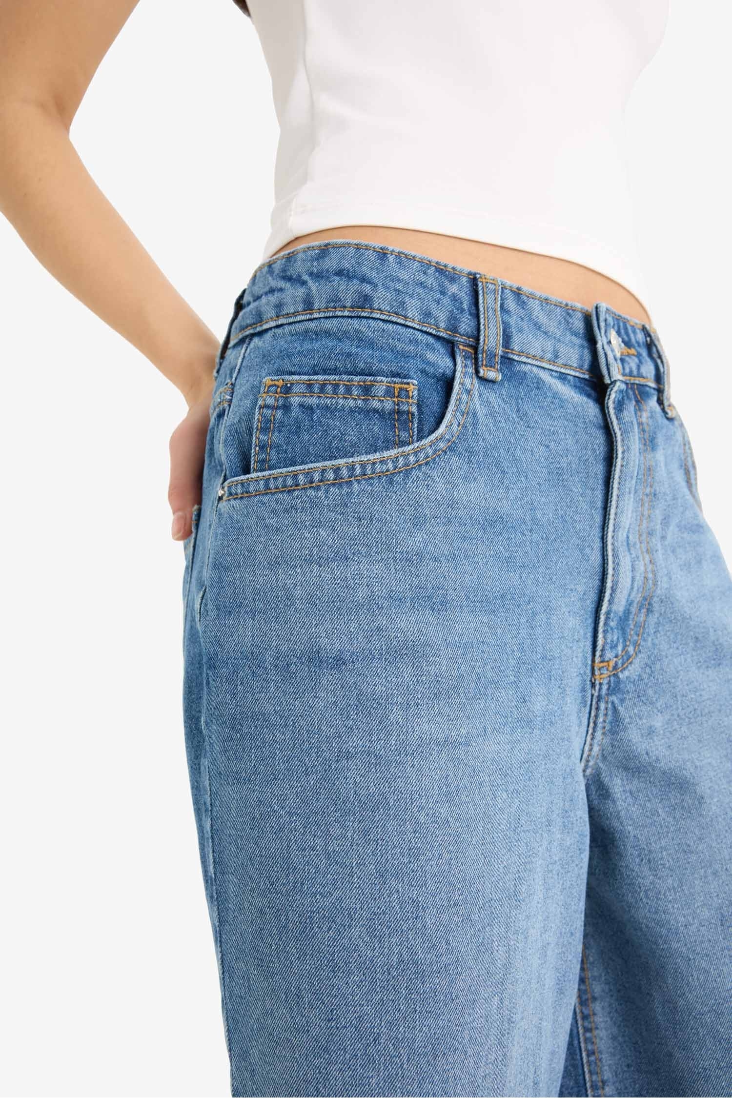 Yüksek Bel Jean Bermuda Şort