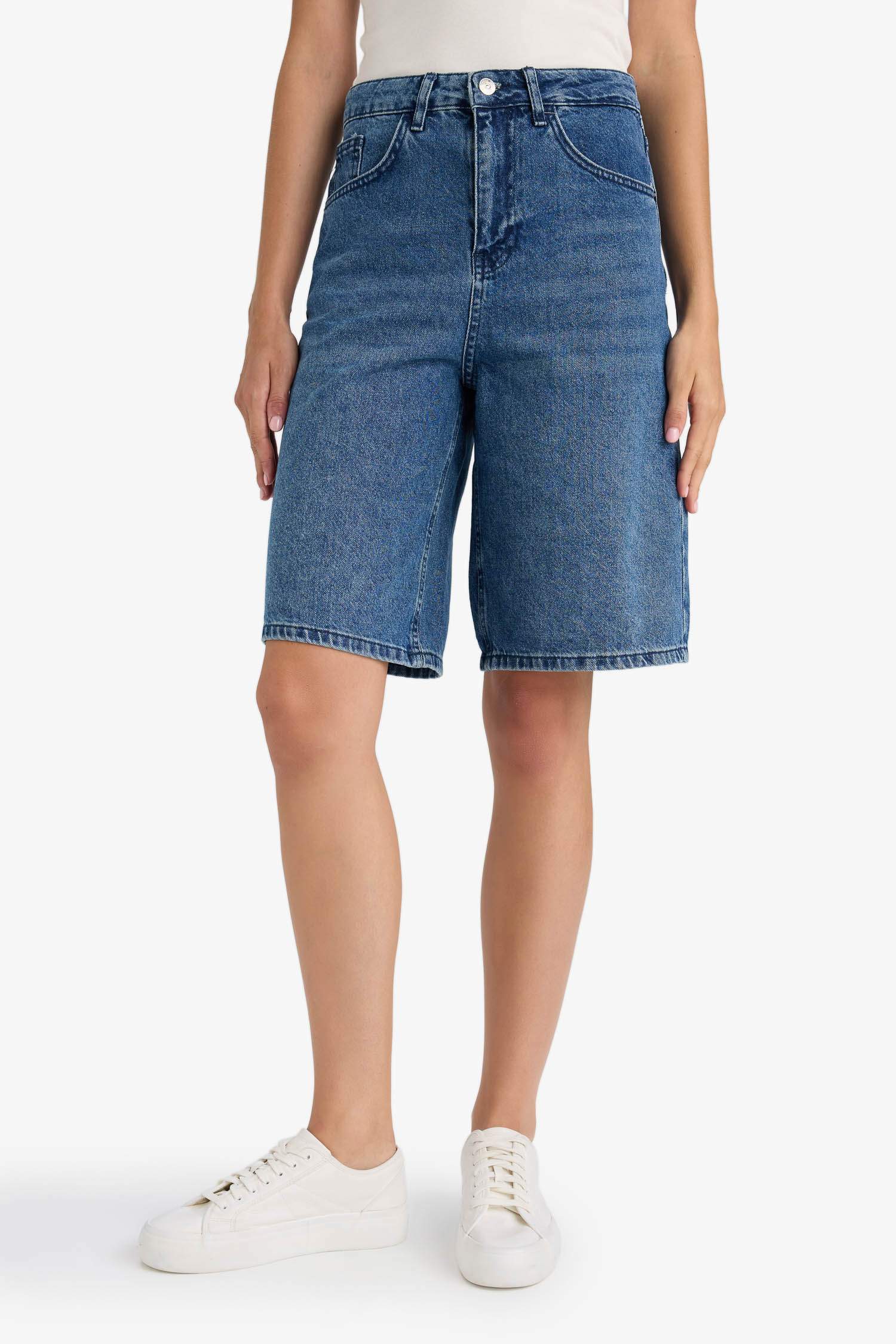 Yüksek Bel Jean Bermuda Şort